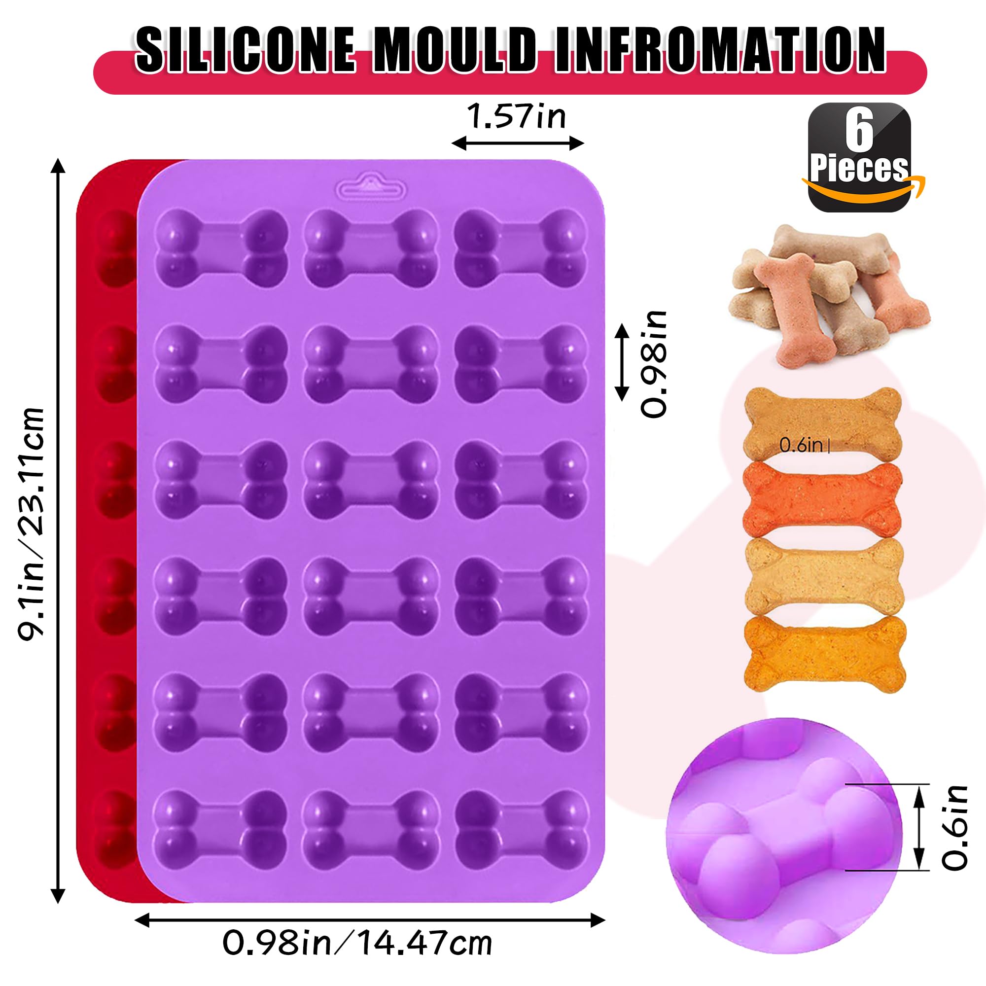 Premium 6-Pack Silicone Baking Molds for Dog Treats - Paw & Bone Shapes for Chocolate, Candy, Soap Making - Perfect for DIY Pet Treats, Party Favors & Holiday Gifts