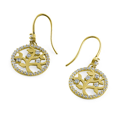 14K Solid Yellow Gold Tree of Life CZ Stud Earrings for Women - Cubic Zirconia Jewelry Gift for Birthday, Anniversary & Everyday Wear