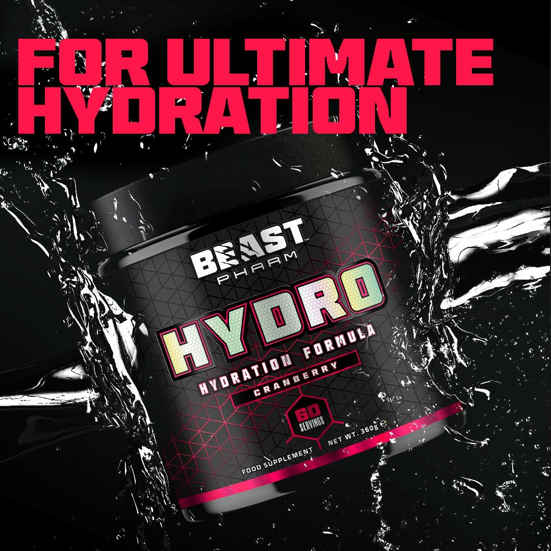Beast Pharm Hydro 360g (Cranberry Flavor) - Premium Hydration Powder for Athletes & Fitness Enthusiasts - Post-Workout Recovery & Electrolyte Replenishment