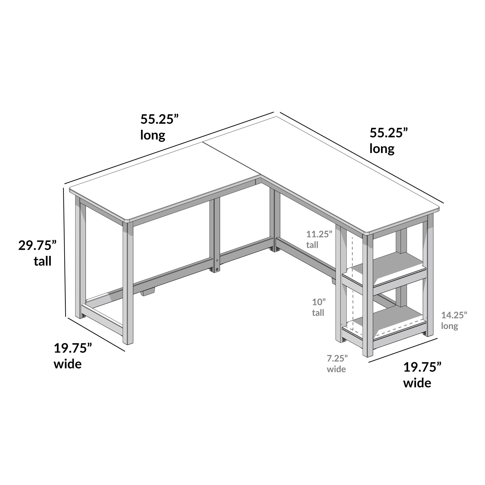 Max & Lily L-Shaped Corner Desk for Home Office & Gaming - 55 x 55 Inches Computer Desk with Storage Shelves - Space-Saving Blue Workstation for Small Rooms & Apartments