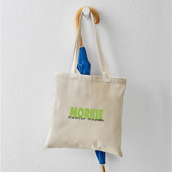 **Morkie Adventure Tote Bag - Natural Canvas Reusable Shopping Bag for Groceries, Beach, Travel & Daily Use**