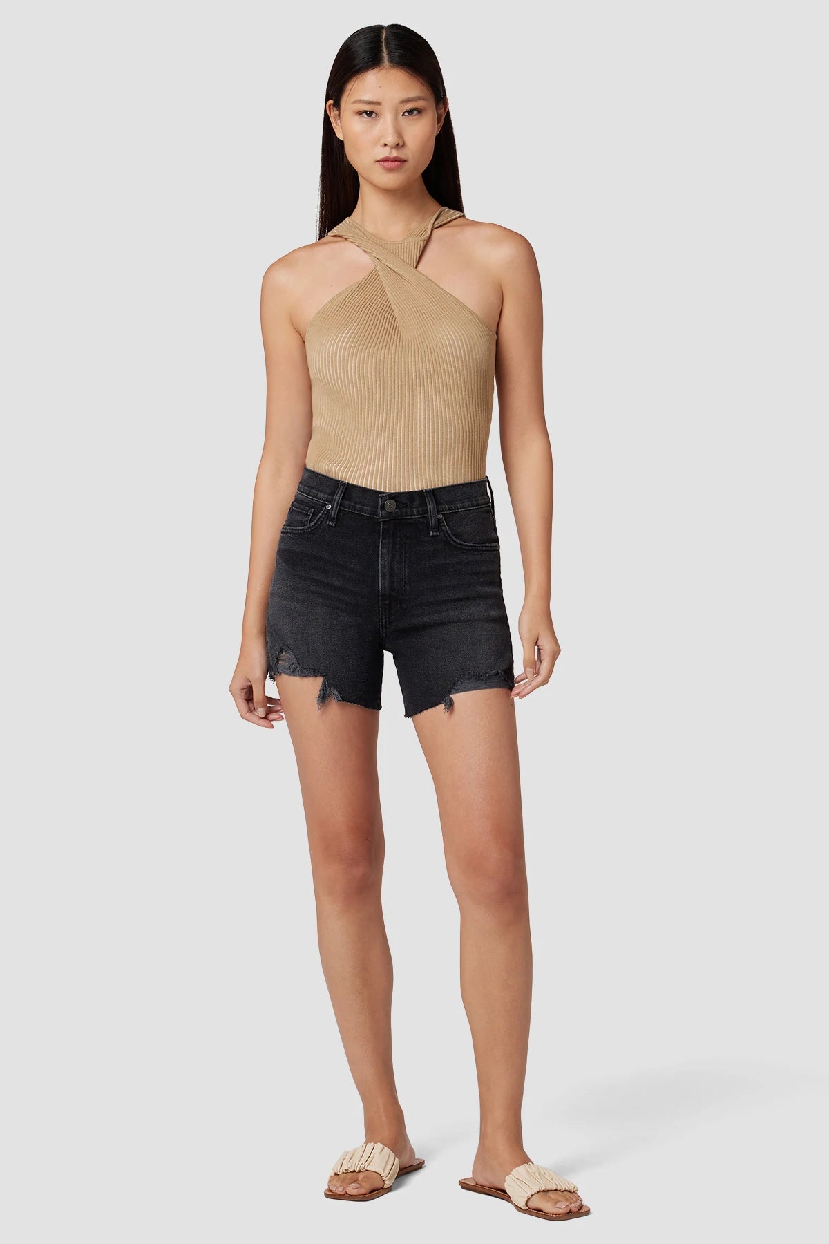 Devon High Rise Boyfriend Shorts for Women - Midnight Frost Color | Comfortable Stretch Denim | Perfect for Casual Outfits, Summer Vacations & Beach Days