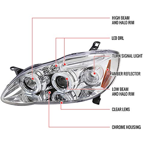 03-08 Toyota Corolla CE/S/LE Clear LED Halo Projector Headlights - High Performance Driving Lamps for Night Visibility & Style Upgrade | Perfect for Daily Commute & Road Trips