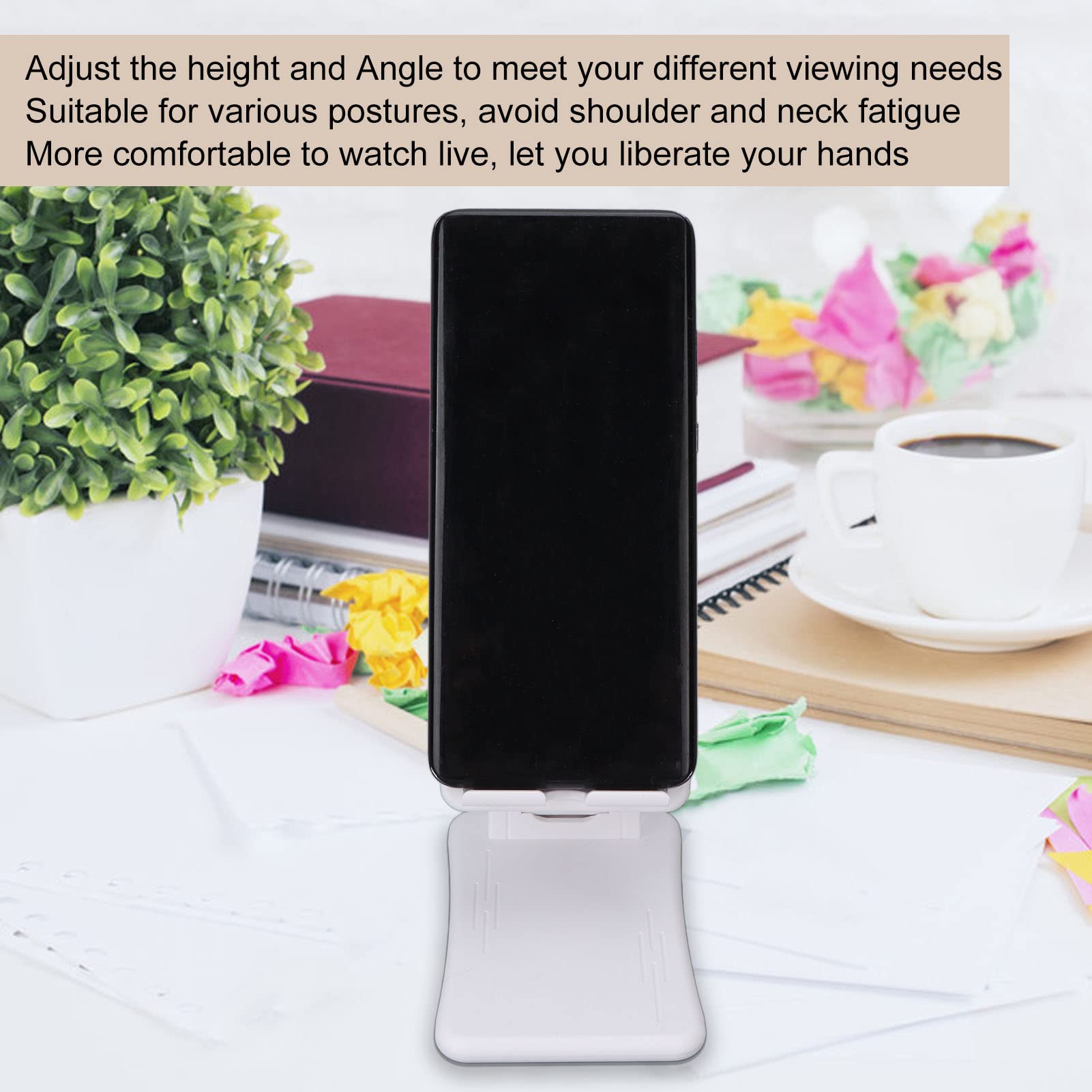 Foldable Phone Stand Holder - Adjustable Portable Desk Stand for Smartphones & Tablets - Perfect for Office, Home, and Travel Use (White)