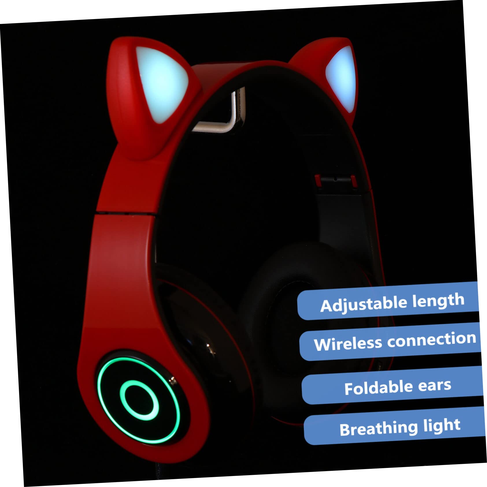Lurrose Wireless Cat Ear Headphones with LED Lights - Foldable Over-Ear Bluetooth Headset for Laptop, PC, Gaming & Music (Red) | Perfect for Streaming, Cosplay & Gift Giving