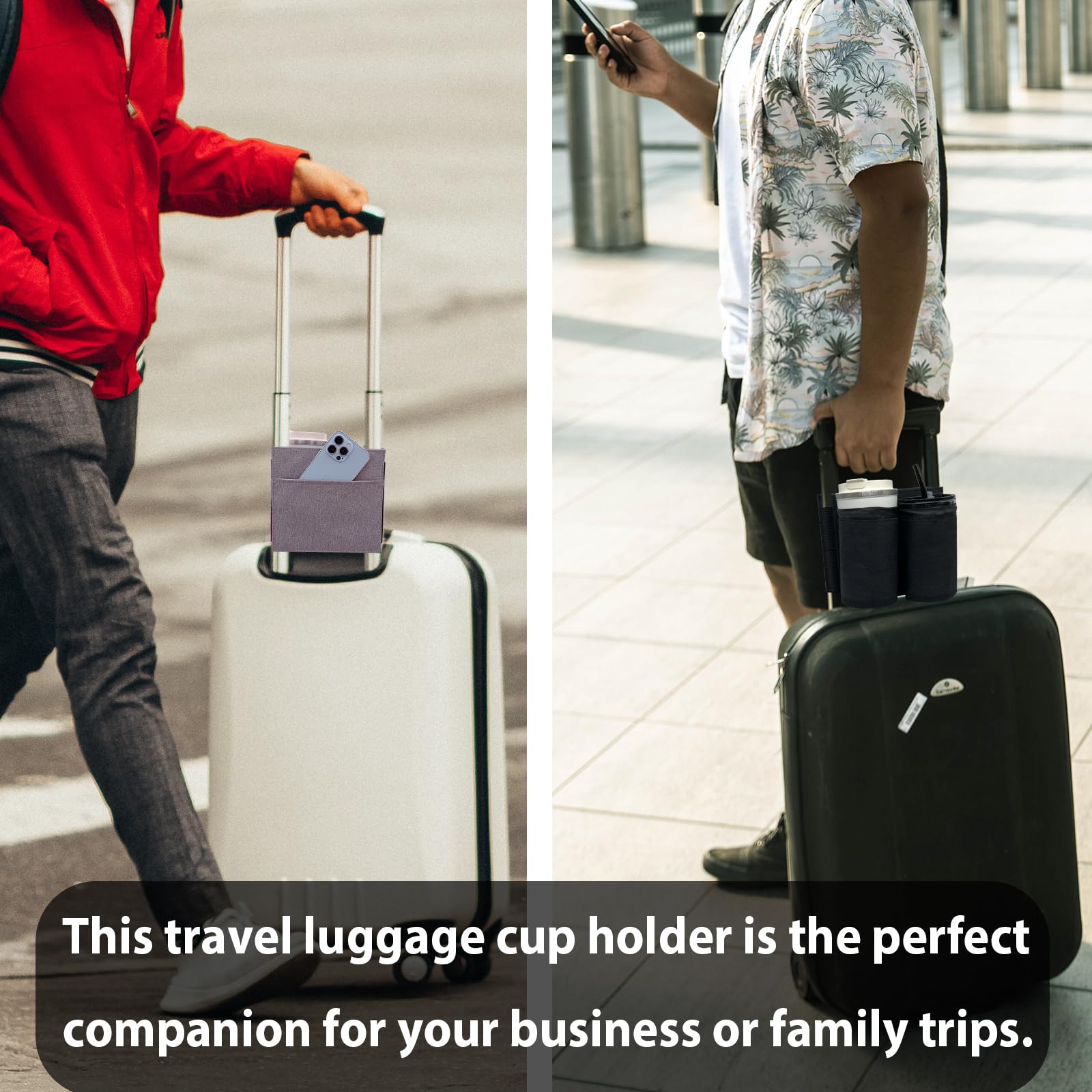 **Vethers Travel Luggage Cup Holder - Hands-Free Drink Carrier Attachment for Suitcases, Perfect for Coffee, Beverages, Bottles & Snacks - Ideal for Airports, Road Trips & Commuting (Black)**