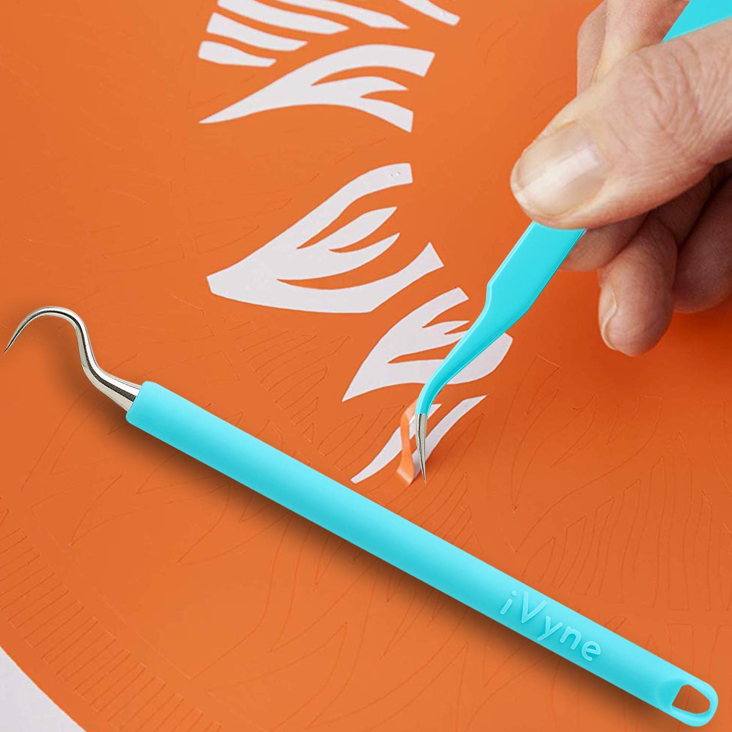 iVyne 2-Piece Silicone Weeding Tool Set for Cricut Vinyl - Includes Crafting Tweezers & Vinyl Weeder - Perfect for Silhouette Cameo, HTV, Adhesive Vinyl Projects - Great for DIY Crafts, Decals, T-Shirt Designs & Home Decor (Blue)