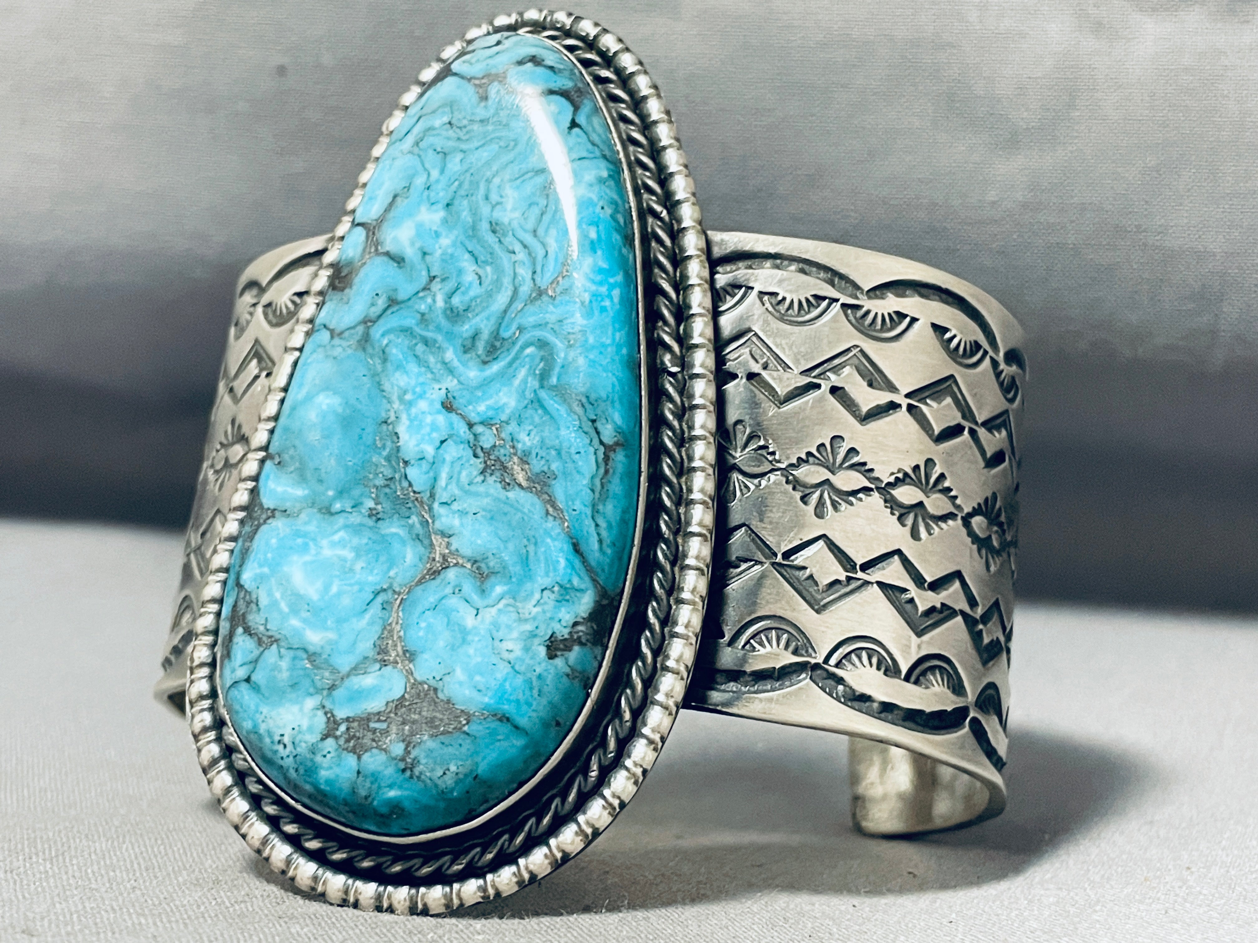 Authentic Navajo Blue Diamond Turquoise Sterling Silver Bracelet - 160g Handmade Native American Jewelry for Women, Boho Chic Accessory | Perfect for Festivals, Weddings & Gift Giving