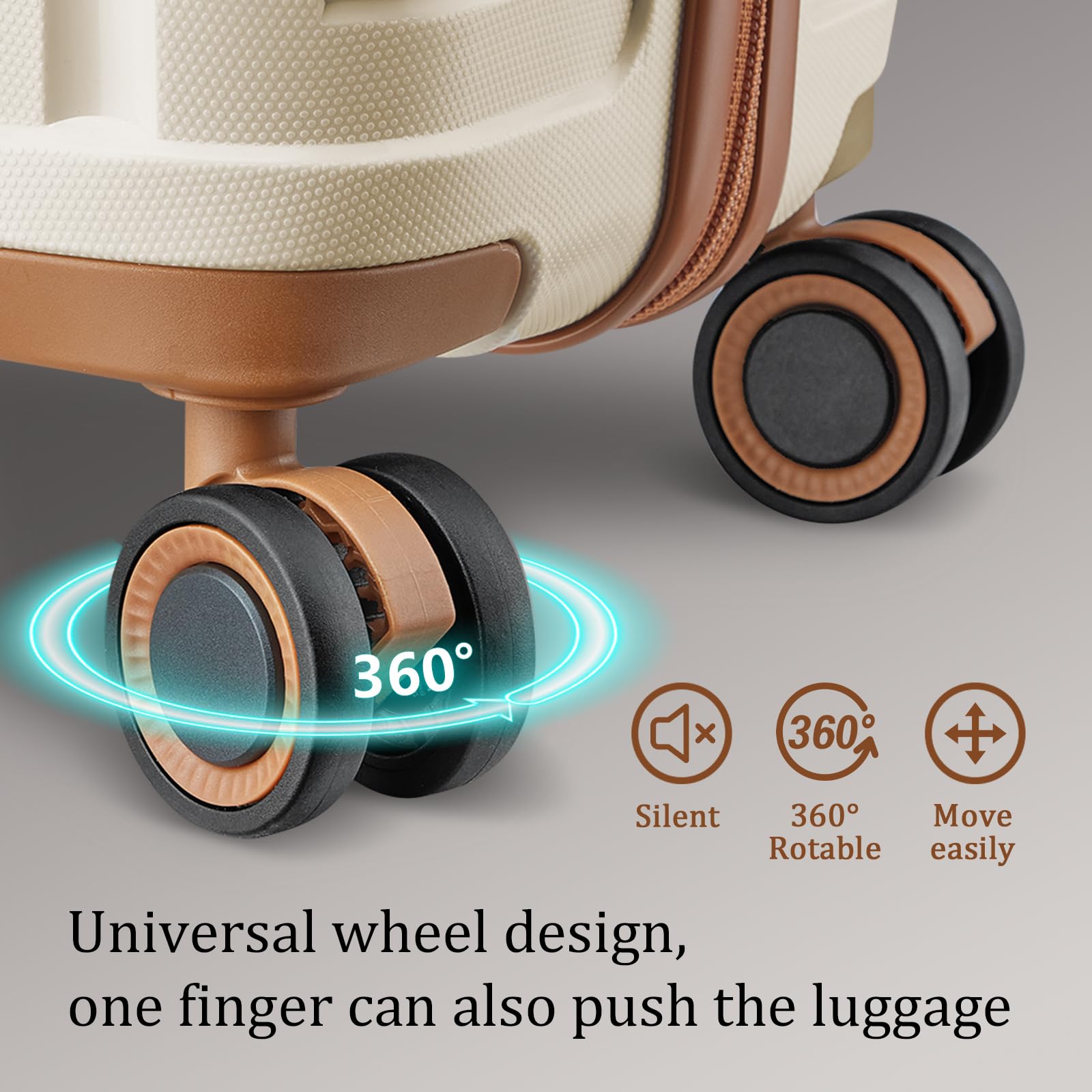 Joyway 5-Piece Hardshell Luggage Set - Lightweight PP Carry-On Suitcase with Double Spinner Wheels & TSA Lock (Beige Brown) - Perfect for Air Travel, Business Trips & Family Vacations