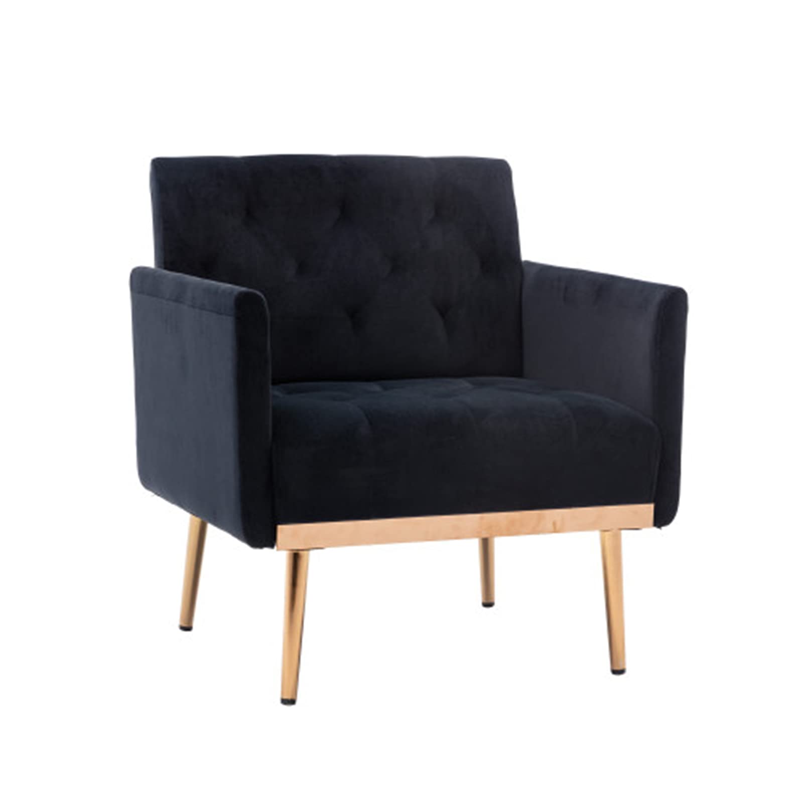 Square Velvet Accent Chair with Golden Metal Legs - Modern Single Sofa for Living Room, Bedroom & Office - Soft Black Upholstery - Perfect for Coffee Nooks, Reception Areas & Cozy Reading Corners