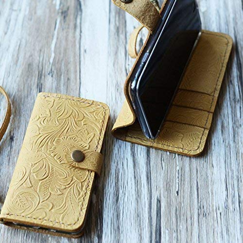 Genuine Leather Wristlet Case for iPhone 16/16 Pro Max/16 Plus/15/15 Pro Max/14 Pro/13 Mini/12/SE - Premium Tooled Design (Model 408H, Tan) - Perfect for Everyday Use, Travel & Hands-Free Convenience