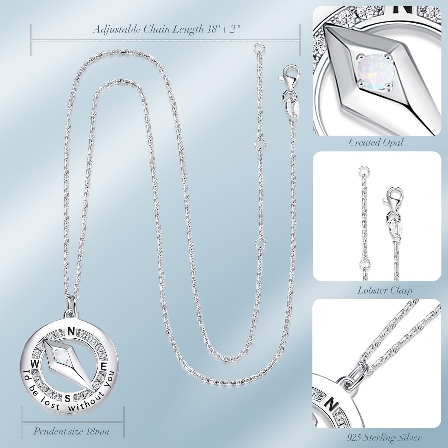 FANCIME Sterling Silver Compass Birthstone Necklace for Women - Personalized Fine Jewelry Gift for Anniversary, Birthday, Valentine's Day | Perfect for Her, Wife, Girlfriend | Outdoor Adventure & Travel Inspired Jewelry