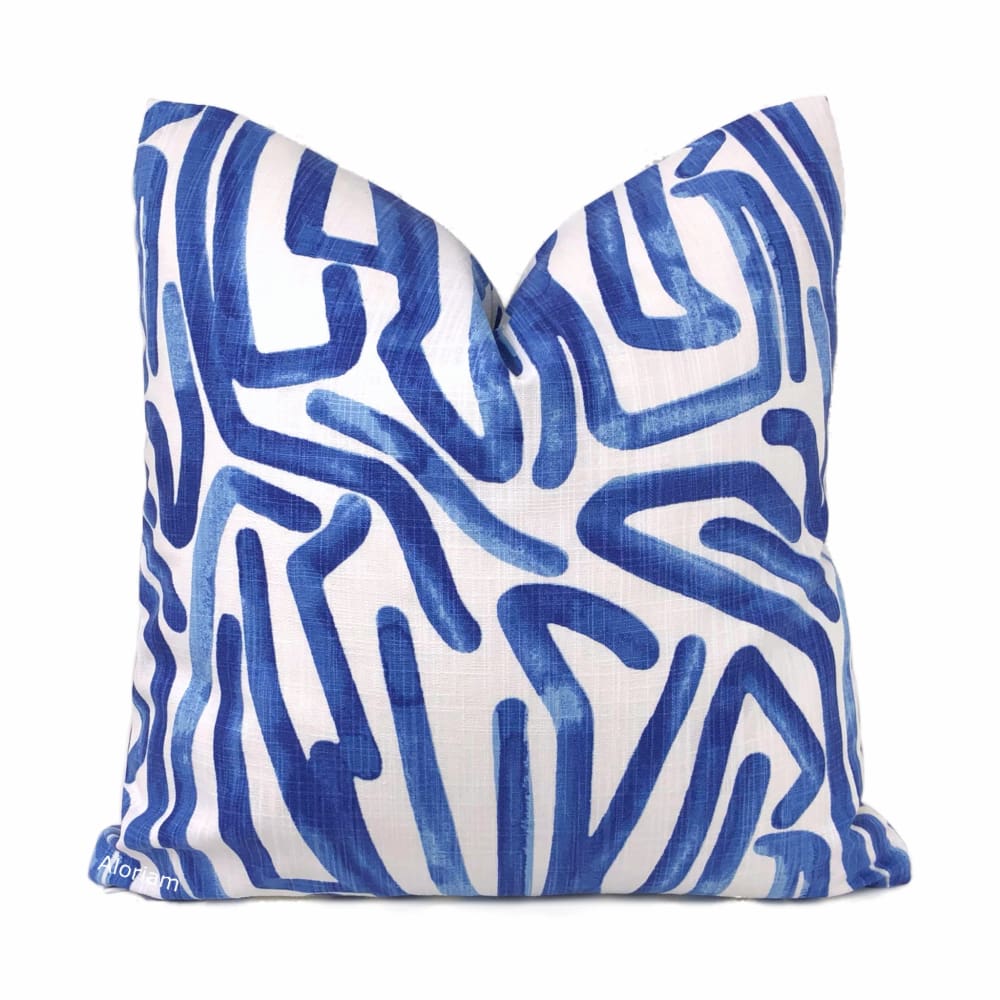 Carlos Blue and White Brushstroke Maze Cotton Print Pillow Cover - Decorative Throw Pillow Case for Sofa, Bed, Couch - Home Decor Accent for Living Room, Bedroom