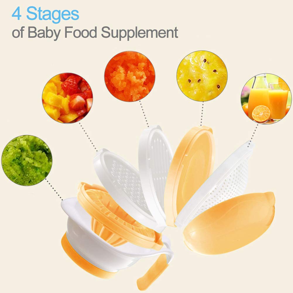 **Matyz 6-in-1 Baby Food Maker Set - BPA-Free Toddler Food Processor with Mash Bowl, Hand Masher, Citrus Juicer & Grater - Easy Homemade Baby Puree for Fruits & Vegetables - Perfect for Travel & Quick Meals (Yellow)**