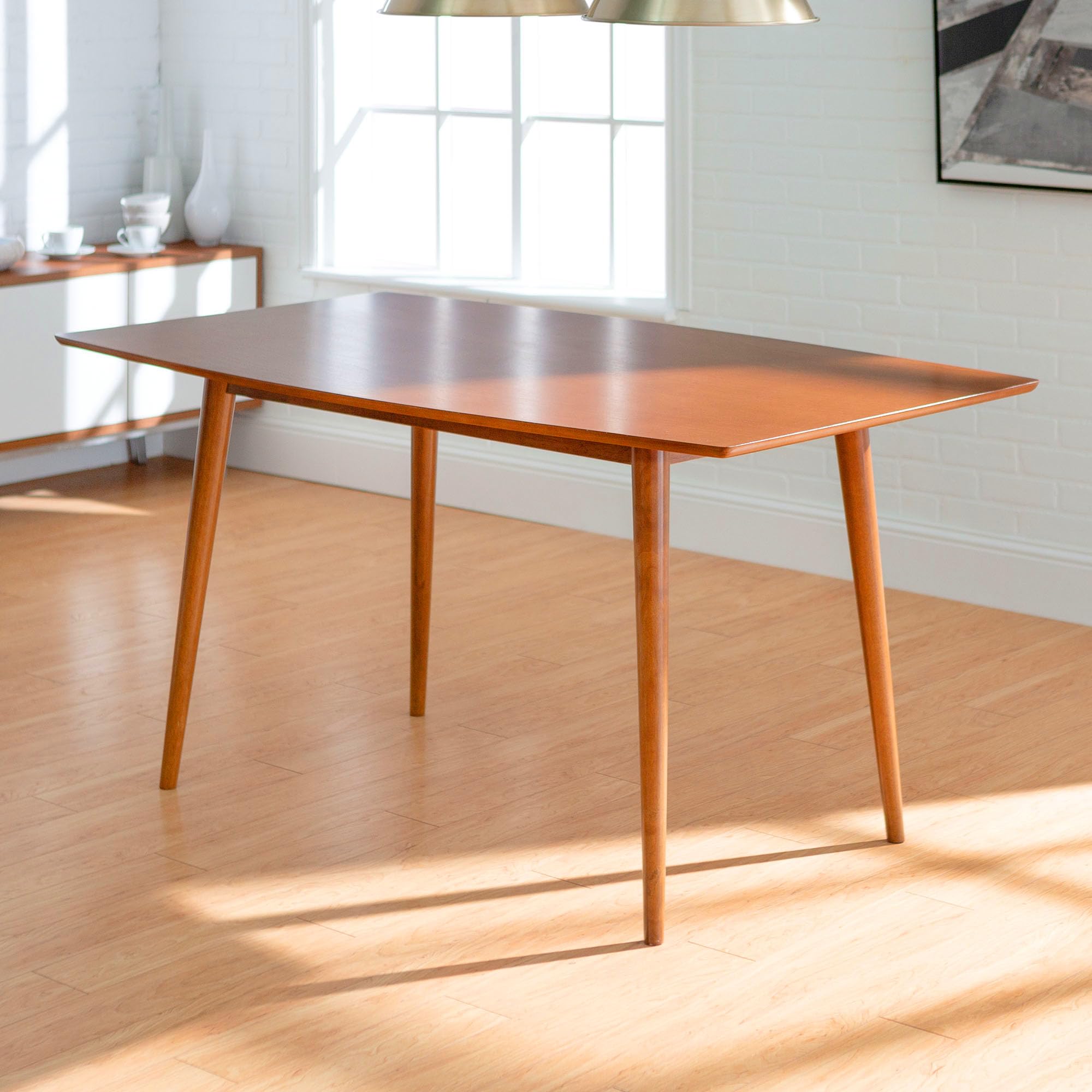 Walker Edison 6-Person Mid-Century Modern Dining Table Set with Hairpin Legs - 60 Inch Rectangular Wood Kitchen Table & Chairs in Brown | Perfect for Small Spaces, Open Concept Homes & Modern Farmhouse Decor