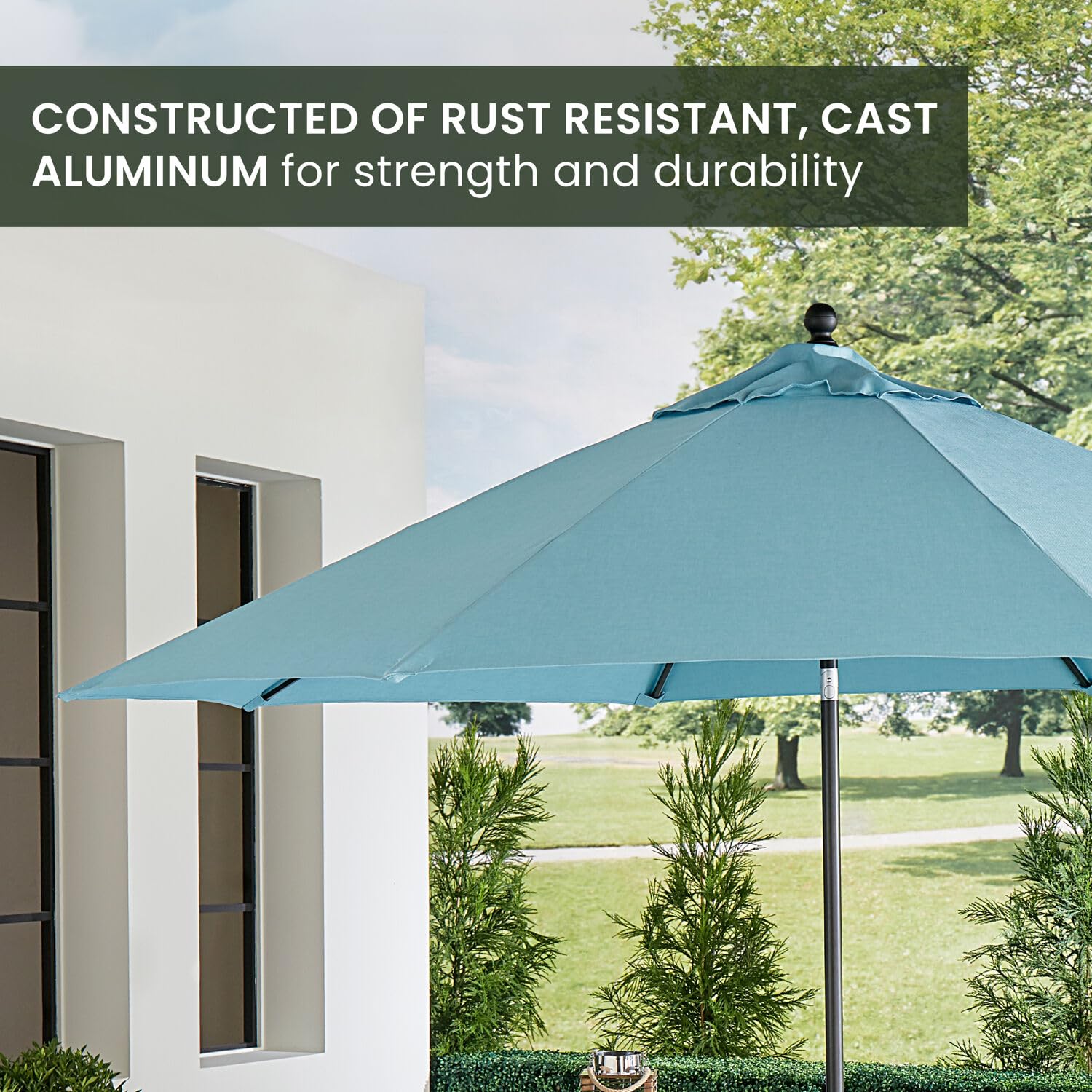 Hanover Traditions 9 Ft. Outdoor Patio Umbrella with Tilt Crank - Rust-Resistant All-Weather Market Umbrella in Blue - Perfect for Poolside, Backyard, and Outdoor Dining Areas