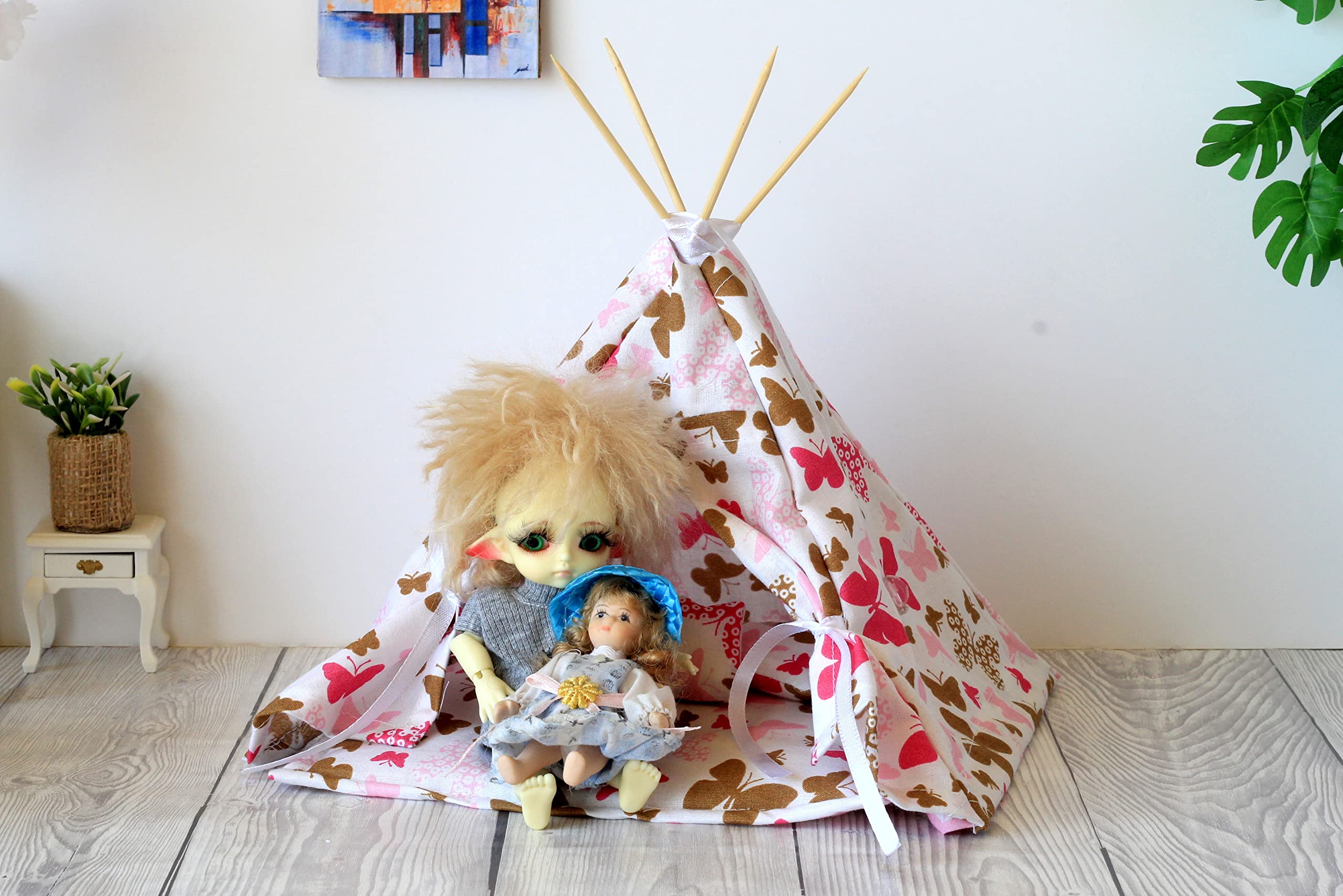 1:12 Scale Miniature Teepee Tent - Pink Dollhouse Play Tent with Mat & Pillows | Perfect for Dolls, Collectibles & Kids Pretend Play
