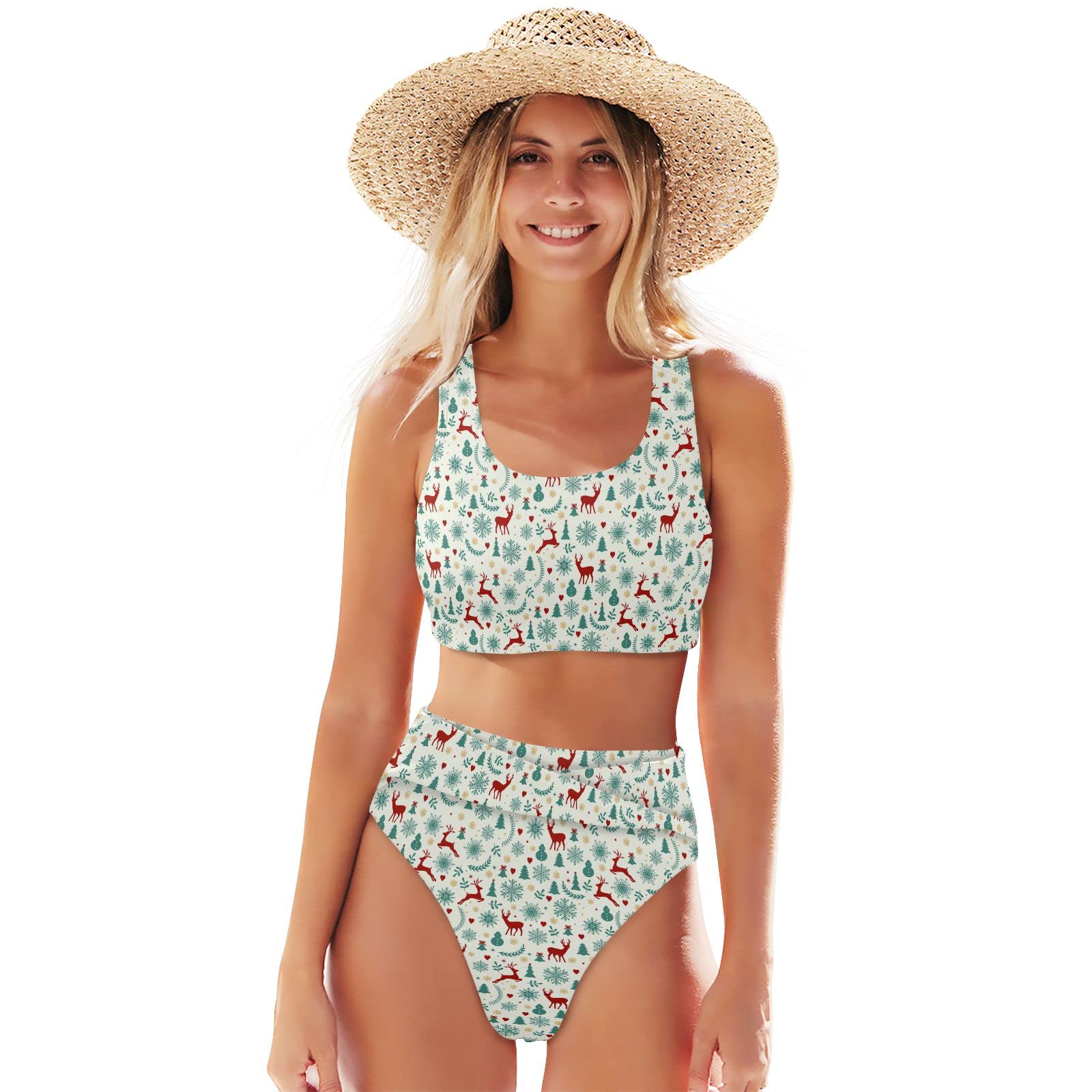 ALAZA Women's Two Piece Bikini Set - Sexy Christmas Print Swimwear for Beach, Pool & Vacation | Holiday Swimsuits for Women
