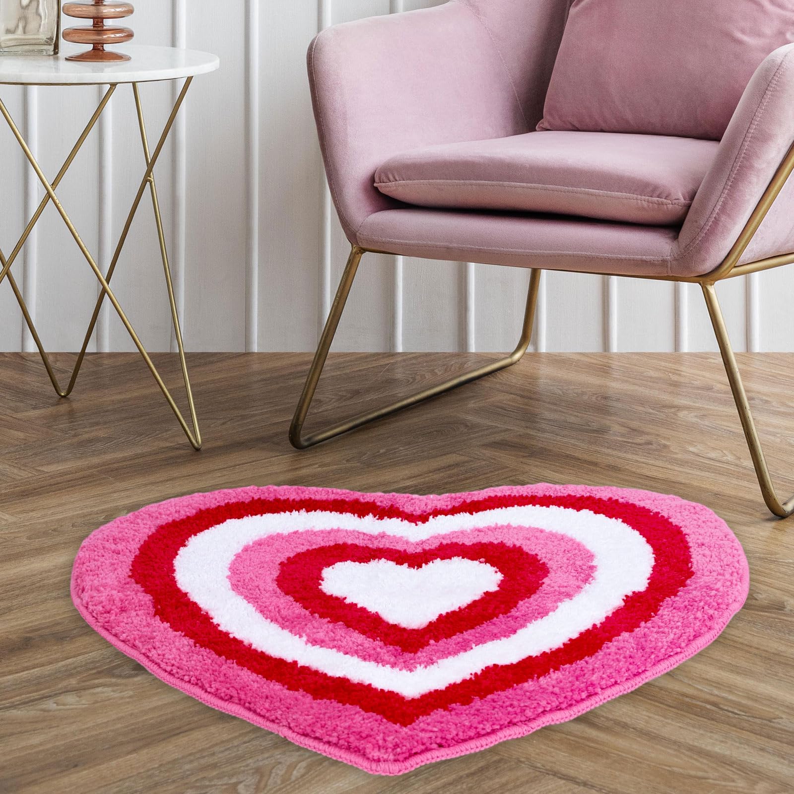 Valentine's Day Heart Shaped Bath Rug - Non-Slip Tufted Shower Mat for Bathroom, Front Door, Kitchen, Bedroom & Living Room Decor - Soft Red Pink Carpet Floor Mat for Romantic Home Decor & Gift Ideas