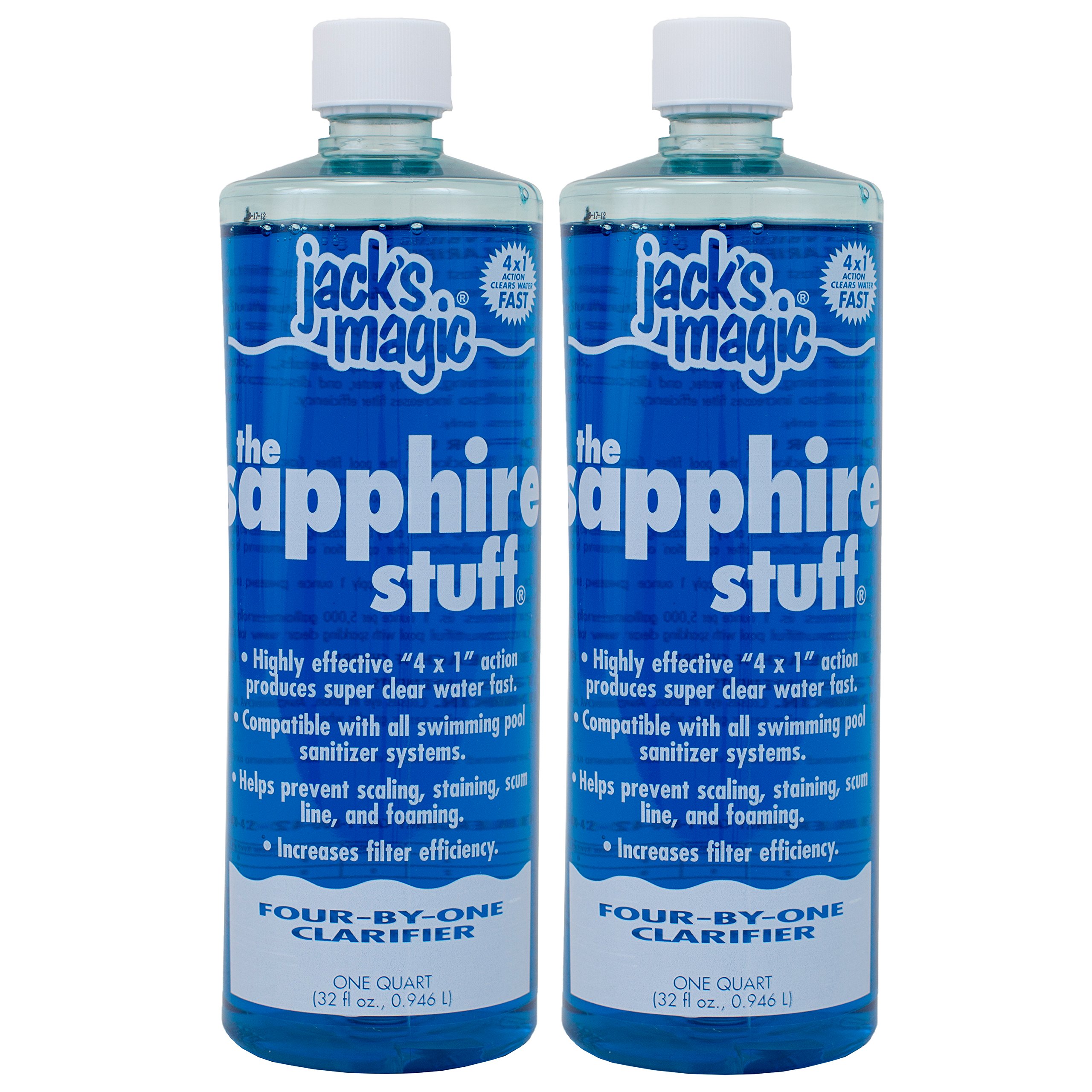 Jack's Magic The Sapphire Stuff Pool Water Clarifier – 2 Pack (1 Quart Each) – Crystal Clear Pool Water Solution for Swimming Pools & Spas