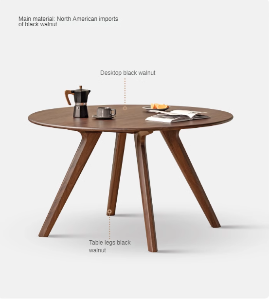 Premium Black Walnut Solid Wood Round Dining Table - Vintage Farmhouse Style for Dining Room, Kitchen, and Entertaining Areas