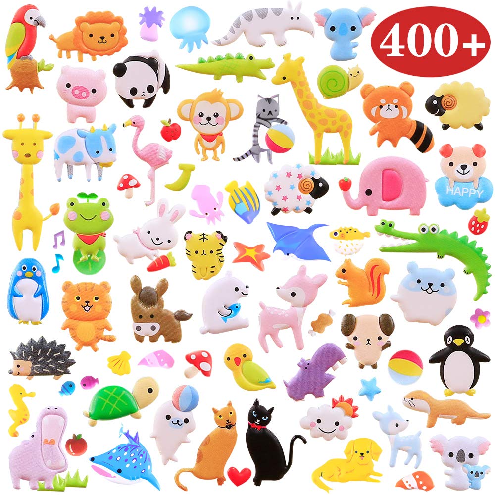 400+ 3D Puffy Stickers for Kids - 8 Unique Animal-Themed Sheets | Bulk Scrapbooking Supplies, Birthday Party Favors & Teacher Rewards | Perfect for DIY Crafts, School Projects & Gift Giving