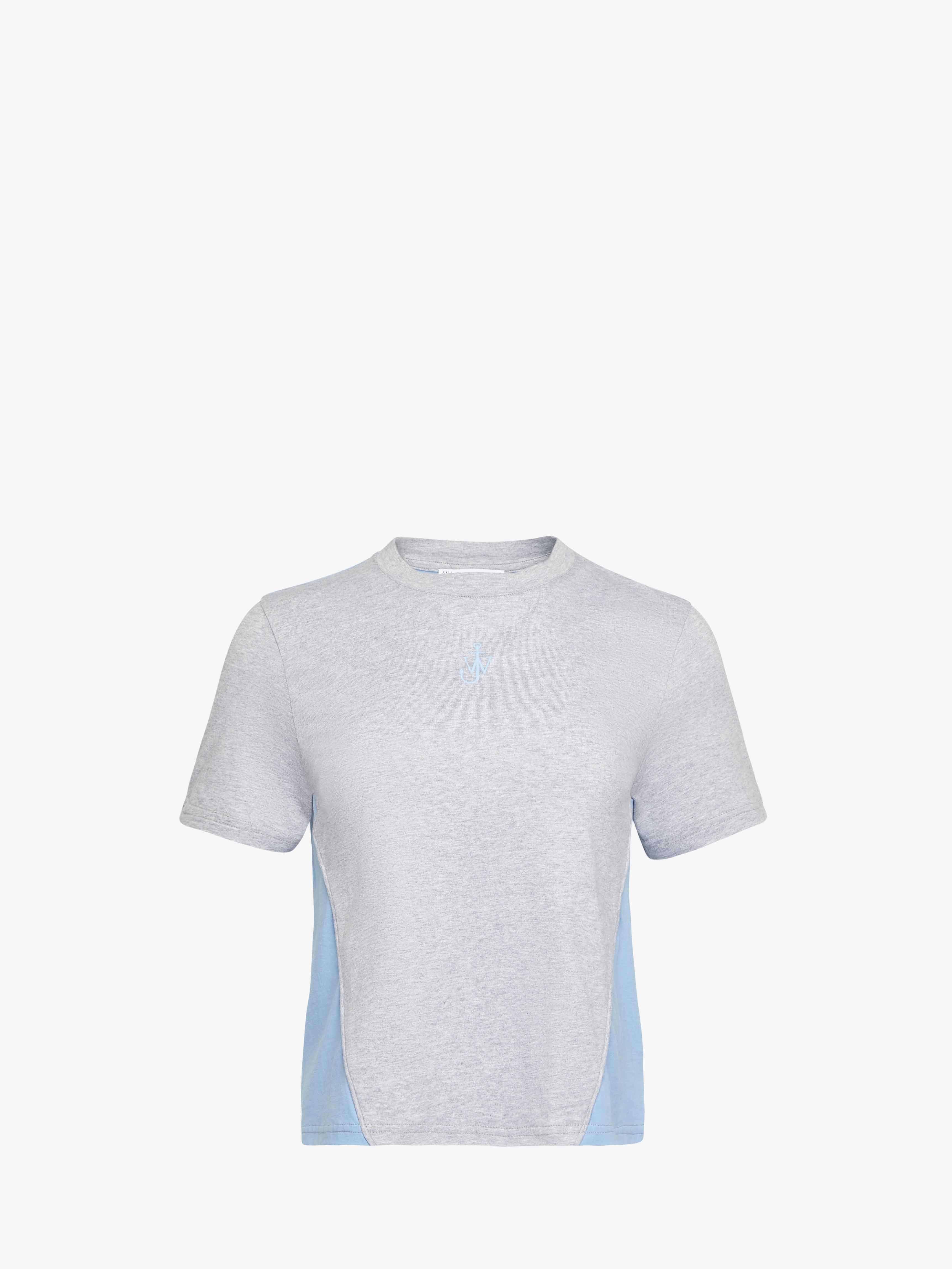 CL Anchor Embroidered Panel Cropped T-Shirt - Light Grey Melange & Sky Blue | Trendy Casual Top for Women | Perfect for Streetwear, Outings & Summer Fashion | JT0259PG1715