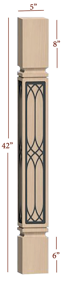 Fast Snap Mission Bar Post with Cathedral Metal Inlay - 42 x 5 x 5 Inches - Durable Outdoor Fence Post for Garden, Yard, and Ranch Security