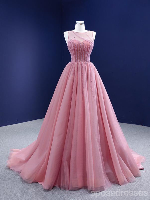 Elegant Pink A-Line Illusion Long Prom Dress for Women - Perfect for Formal Parties, Homecoming, and Evening Dances | Size 12546 | Flattering Fit for Special Occasions
