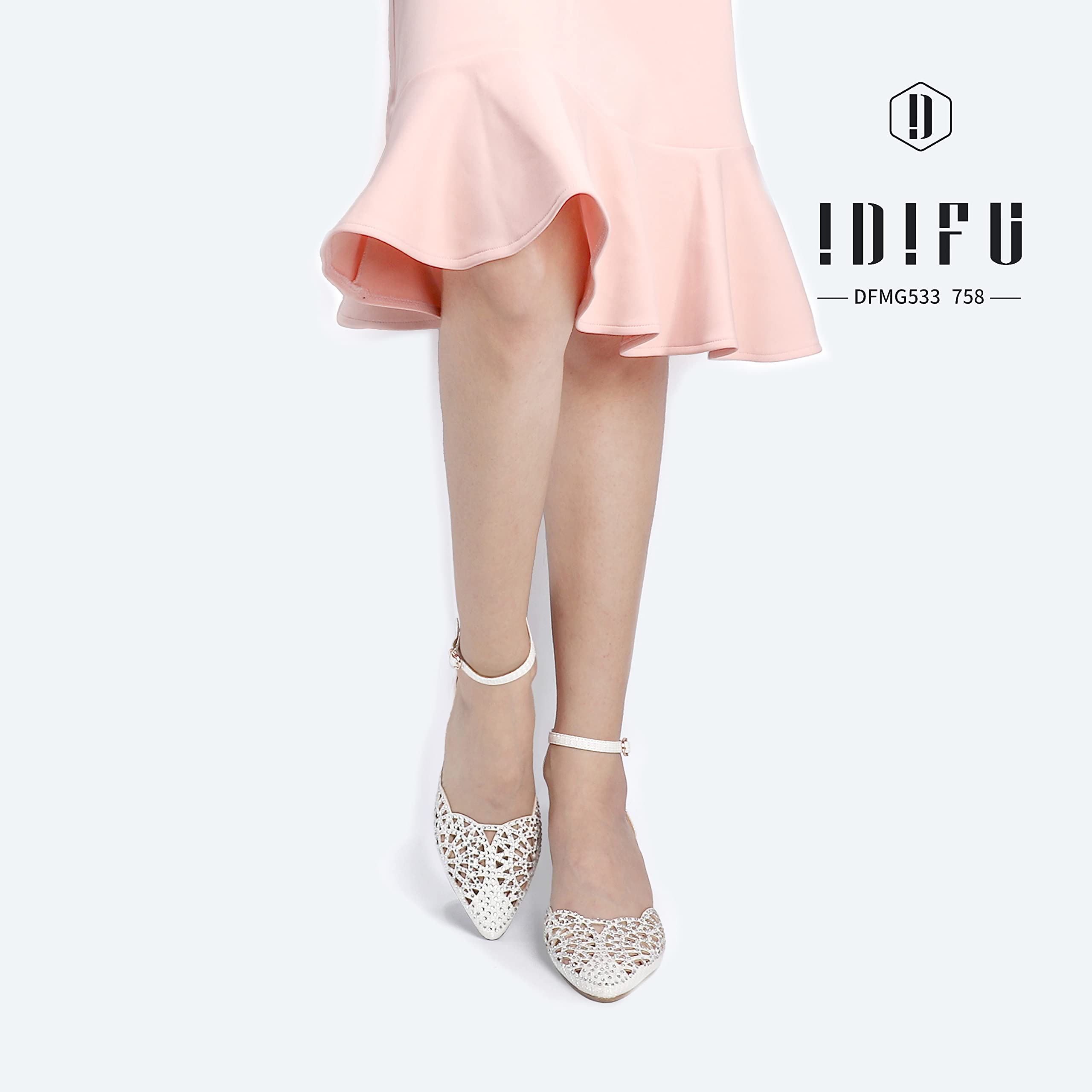 IDIFU Women's Rhinestone Sequins Low Kitten Heel Pumps - Wedding Party Dress Shoes for Bride, Bridesmaid & Evening Events | Comfortable Elegant Formal Occasion Footwear
