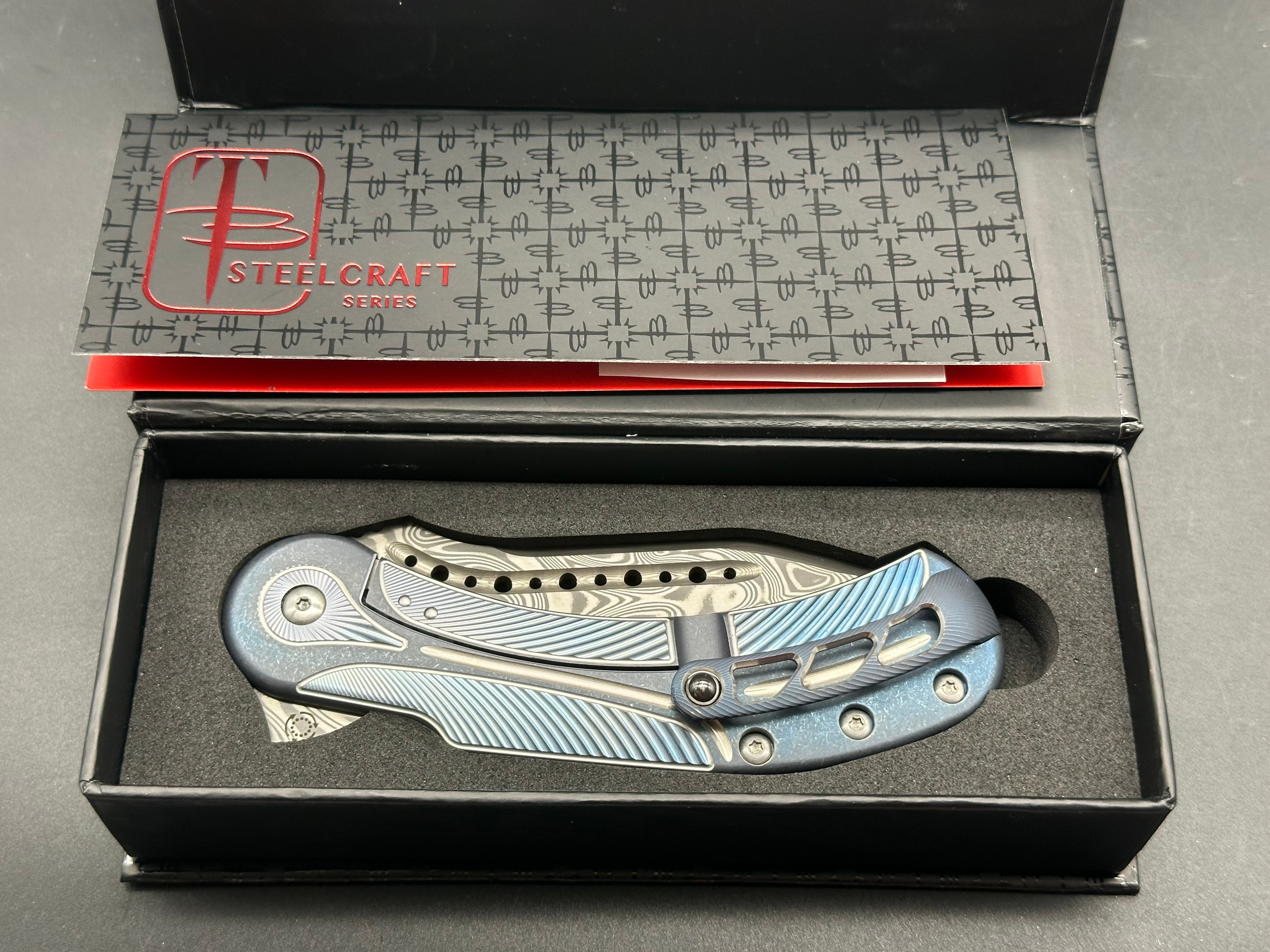 Premium Begg Knives Steelcraft Field Marshall Folding Knife - Blue/Silver Handle with Thor Draupner Damasteel Blade - Ideal for Outdoor Adventures, Camping & Survival Gear