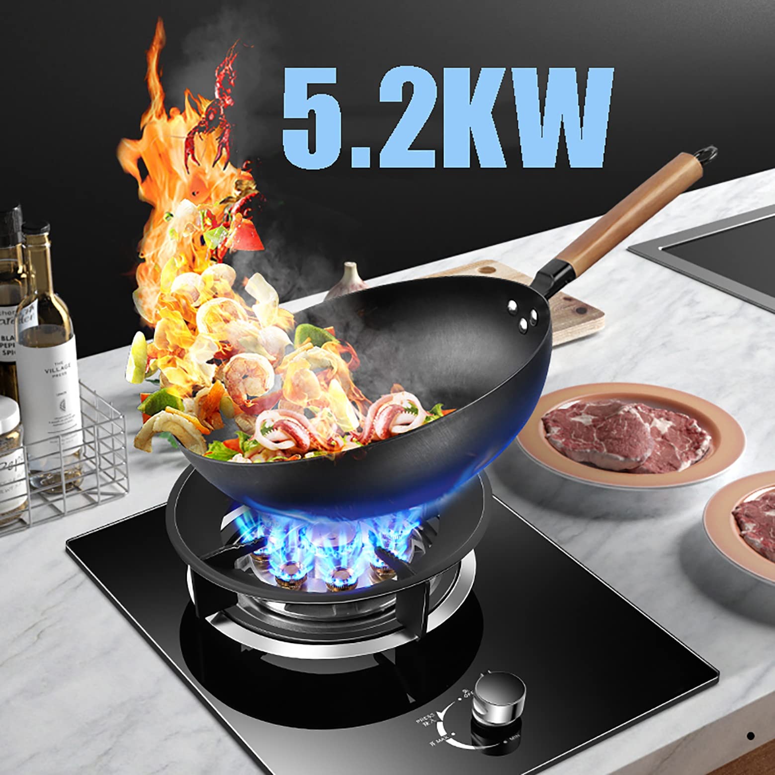 33CM Gas Stove for Kitchen - Built-in/Desktop Gas Hob with Flameout Protection & Pulse Ignition | Non-Slip Cast Iron Burner Ring | Ideal for Cooking, Boiling, Frying & Warming | Perfect for Home, RV & Outdoor Use