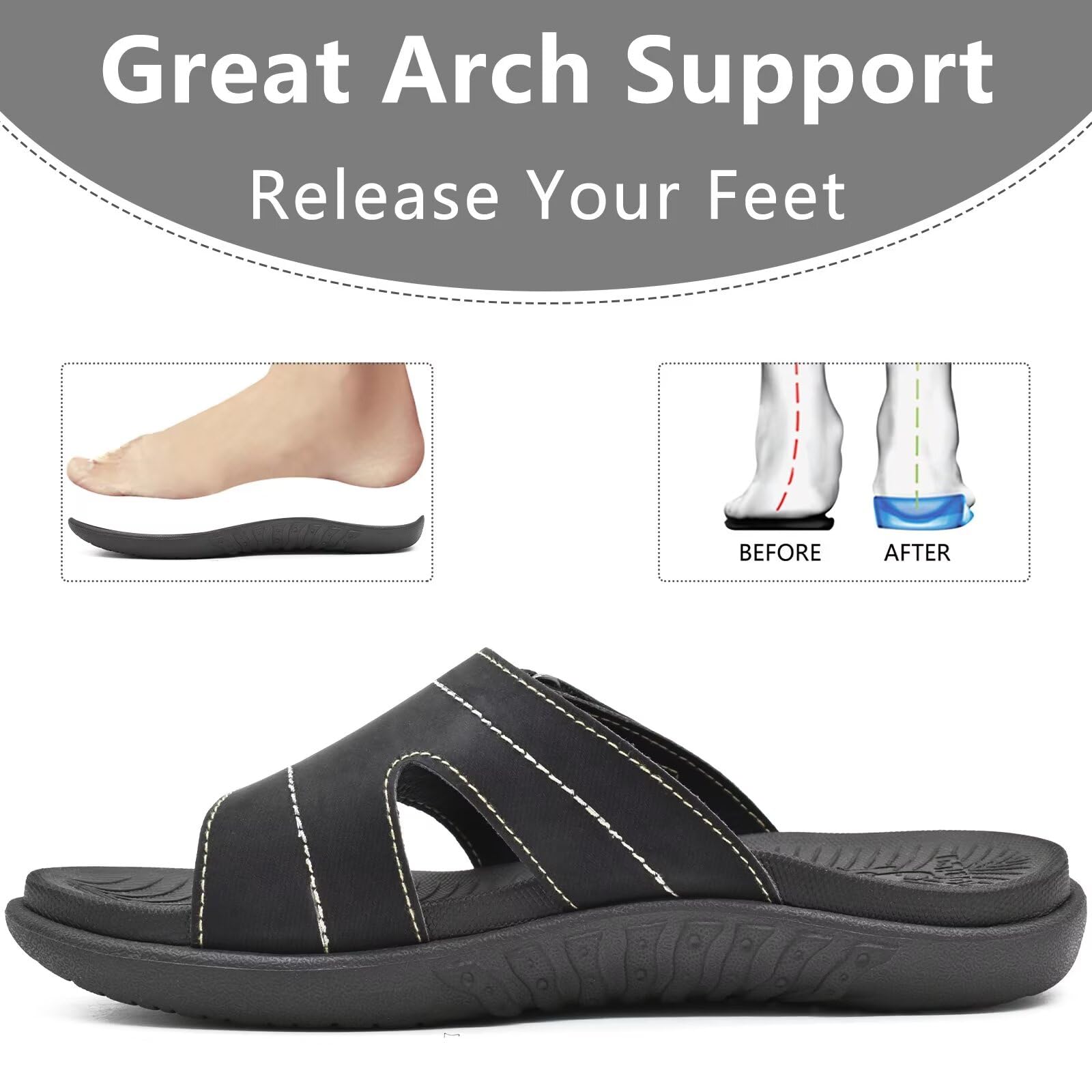 **KuaiLu Women's Orthotic Slides - Lightweight Athletic Sandals with Arch Support for Plantar Fasciitis - Comfortable Yoga & Lounge Slippers for Home, Gym & Outdoor Wear**