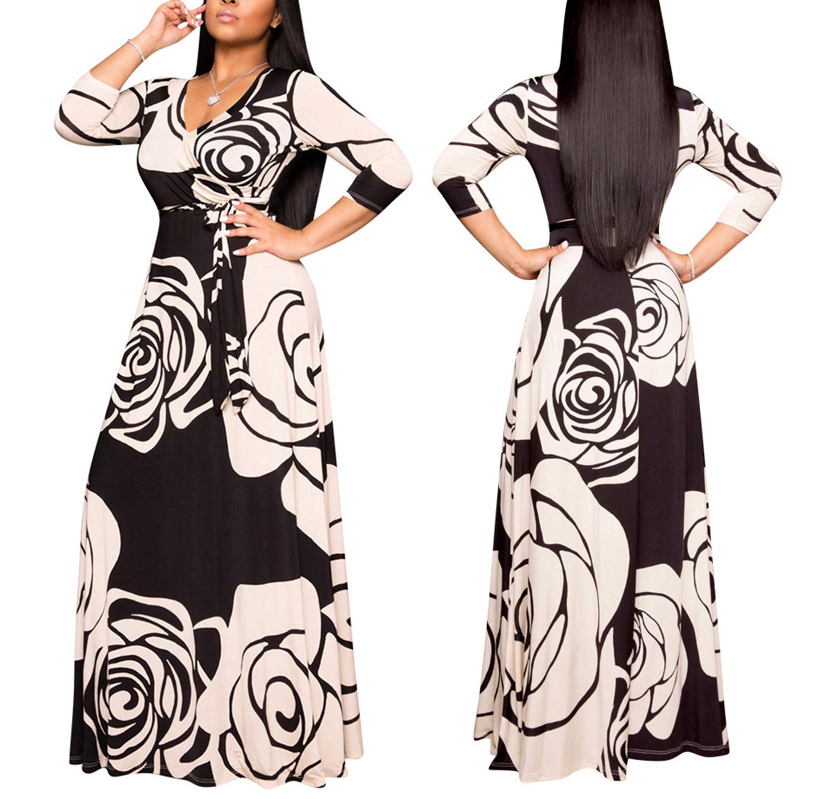 JTNFairy Women's Casual Floral Print Long Maxi Dress Plus Size 4X-6X, Summer Beach Party Outfits, Boho Chic Wedding Guest Dress for Vacation & Outdoor Events