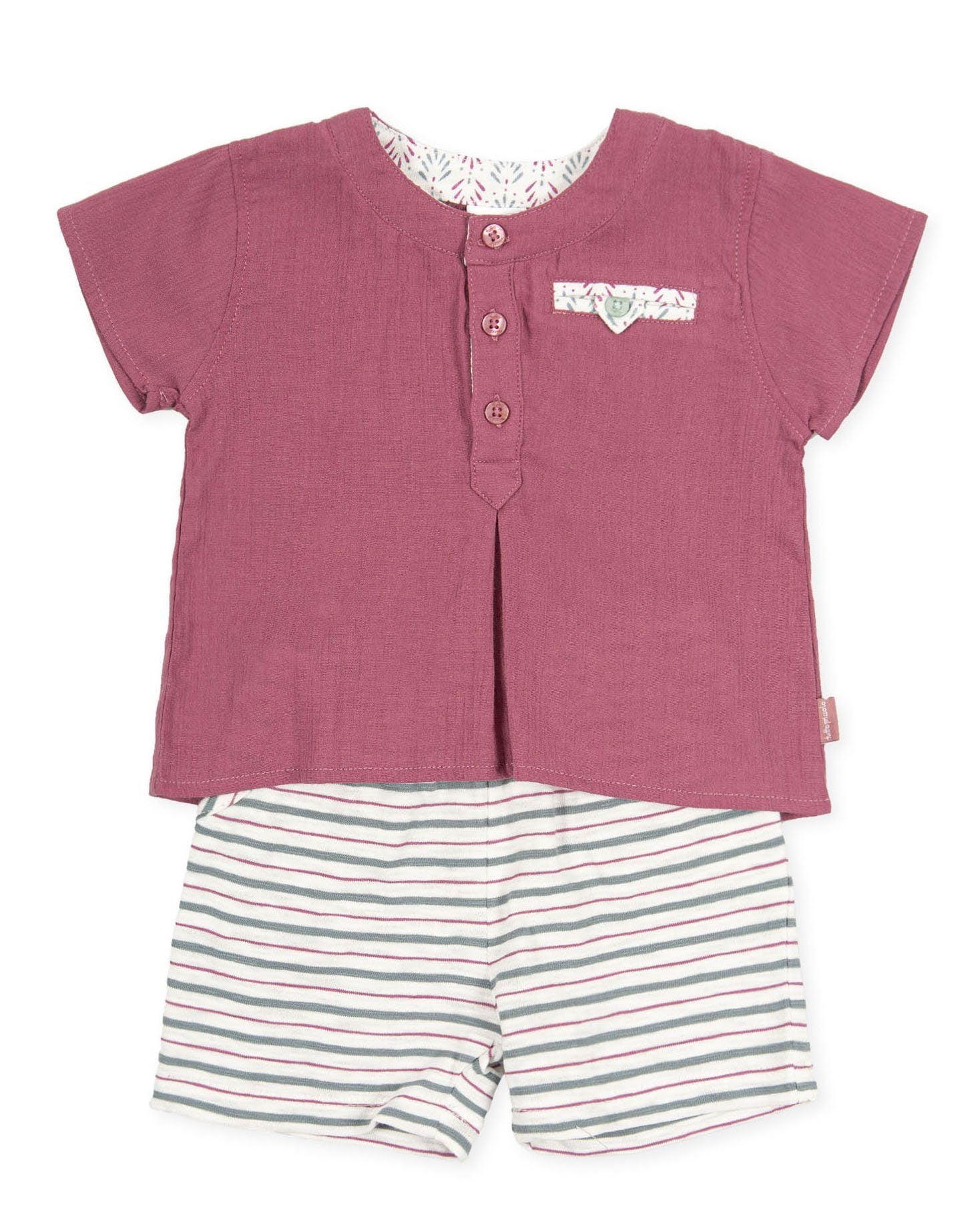 Zephyr Plum Cheesecloth T-Shirt & Striped Shorts Set - Soft Cotton Summer Outfit for Women | Perfect for Beach, Picnic & Casual Wear