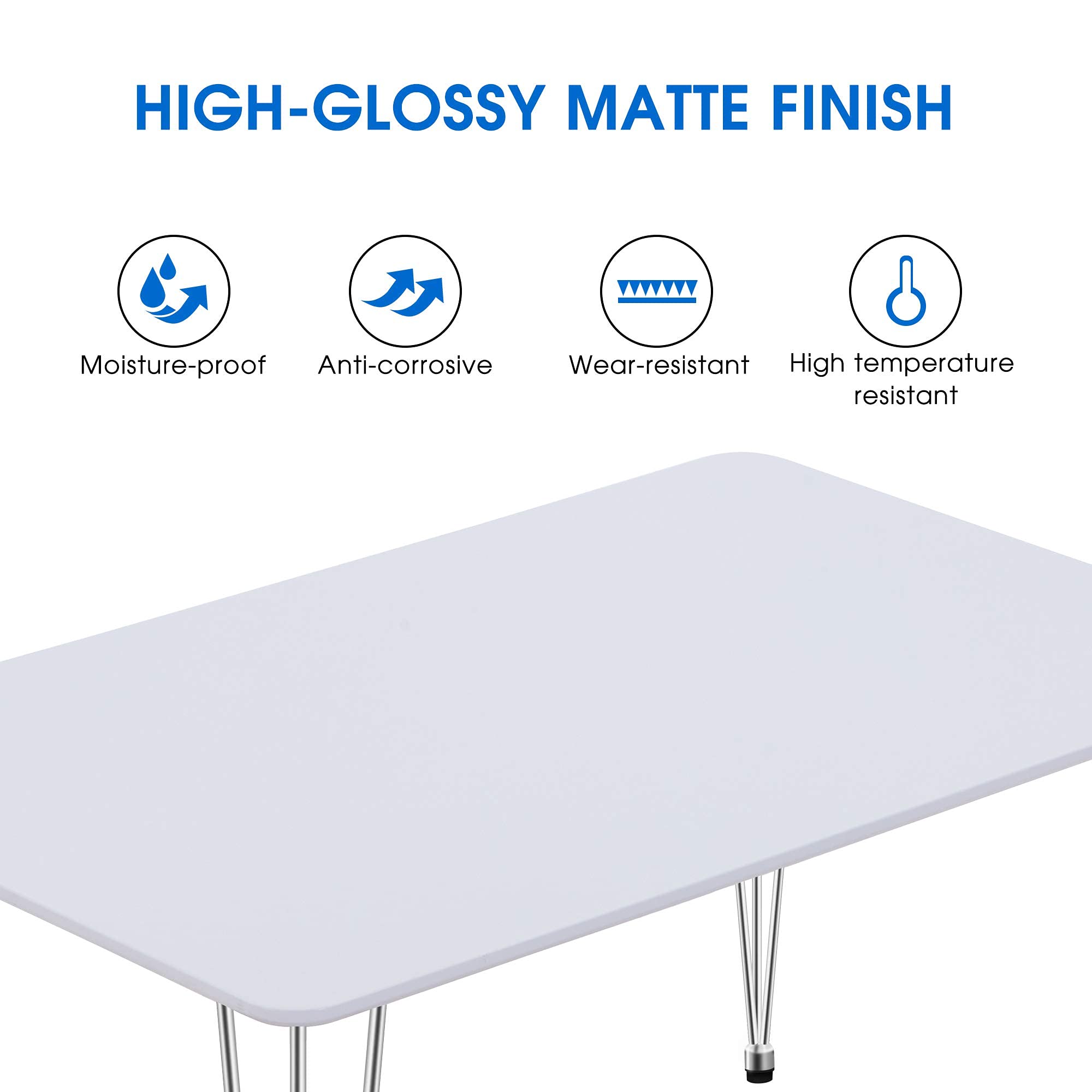 ivinta 47-inch White Modern Dining Table with Silver Hairpin Legs - Wooden Kitchen Table for Small Spaces, Rectangle Design for 4-6 People, Easy Assembly (White) - Perfect for Apartments, Breakfast Nooks & Cozy Dining Rooms