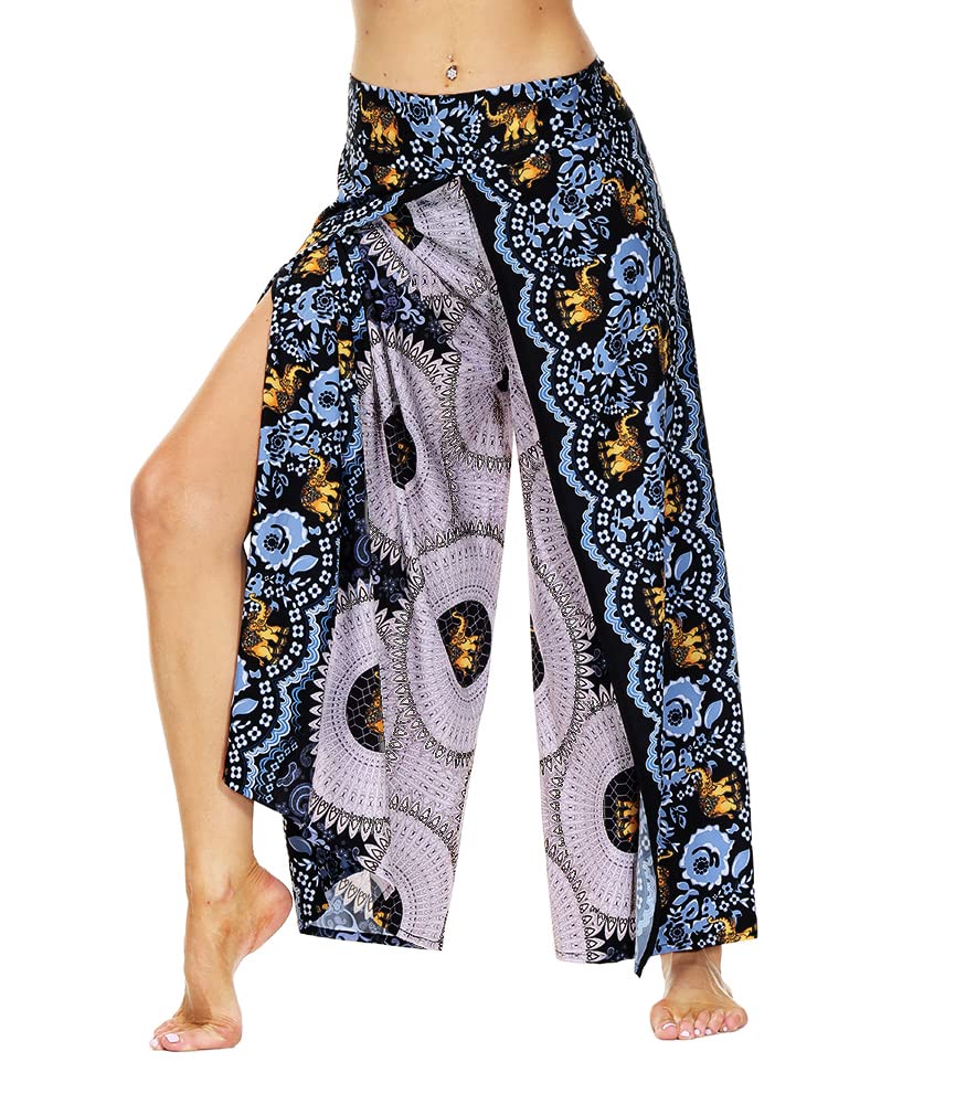 Boho Wide Leg Palazzo Pants for Women - Flowy Hippie Pants with Side Slits & Lightweight Fabric | Perfect for Yoga, Beach, Festival & Casual Wear