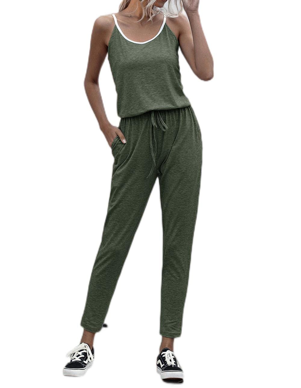 BYIMONN Women's Casual Strap Jumpsuit - V Neck Sleeveless Suspenders Romper with Wide Leg Pants | Summer Outfits for Beach, Party & Casual Wear