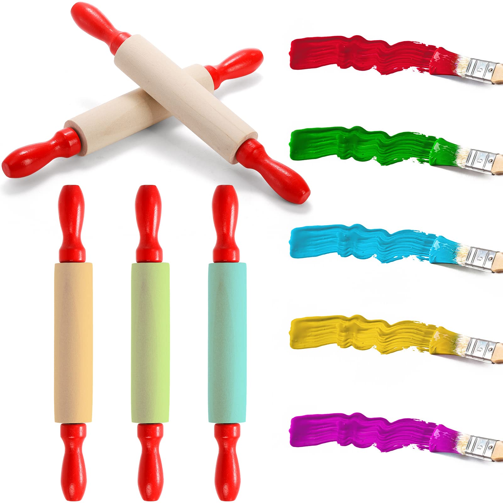 SOUJOY 12-Piece Mini Wooden Rolling Pin Set - 8 Inch Small Dough Rollers with Red Handles for Baking, Fondant, Pastry, Pizza Making - Perfect for Kids Crafts, Play Dough & DIY Cookie Decorating - Ideal for Home Baking, Classroom Activities & Creative Play