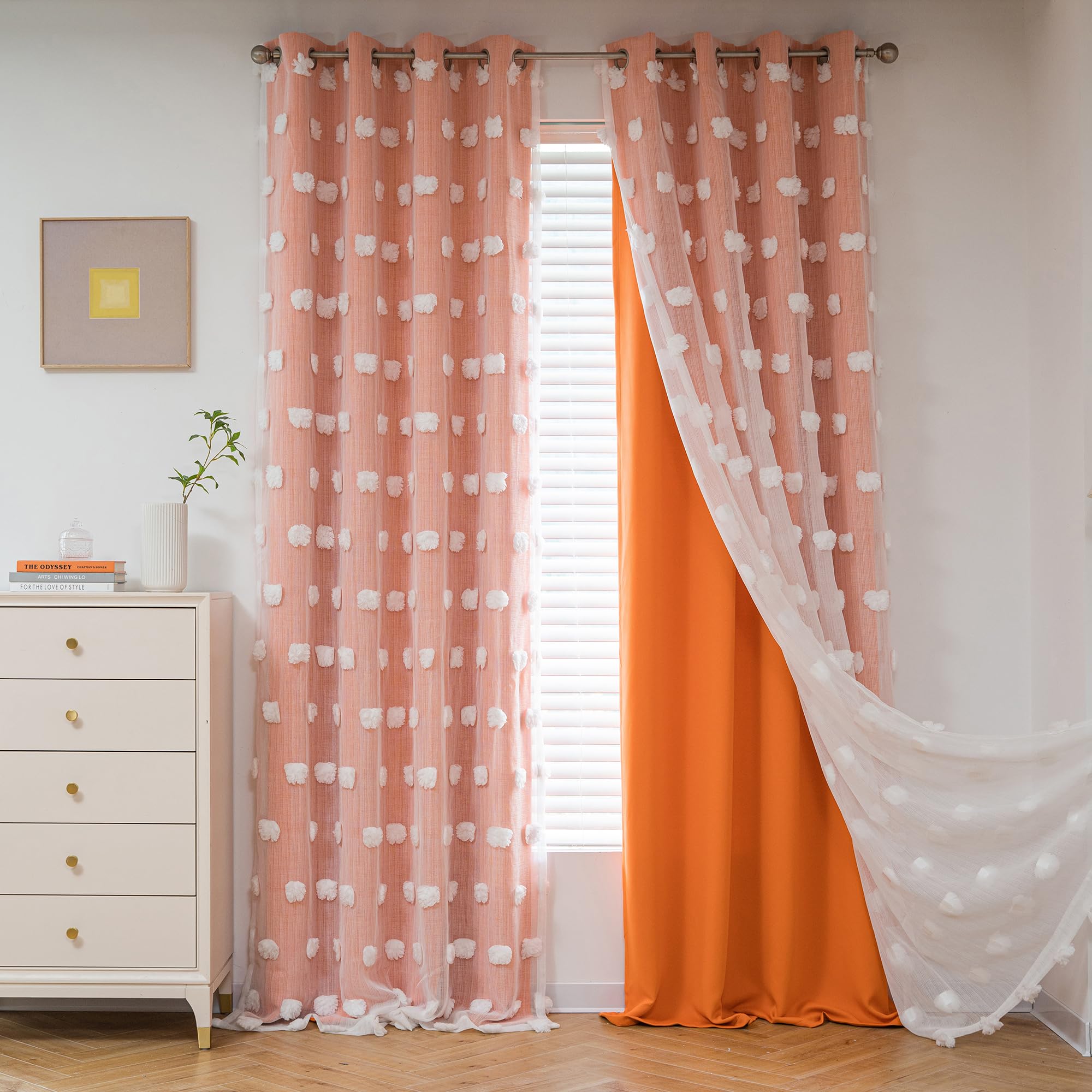 MYSKY HOME Orange Sheer Curtains 95 Inches Long - Grommet Top Blackout Window Panels 52