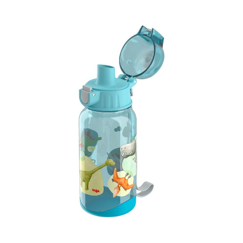 HABA Dinosaurs 305152 400ml Kids Water Bottle - BPA-Free Plastic, Leak-Proof Lid & Wide Mouth, Dishwasher Safe - Dinosaur Themed Bottle for School, Sports & Outdoor Activities