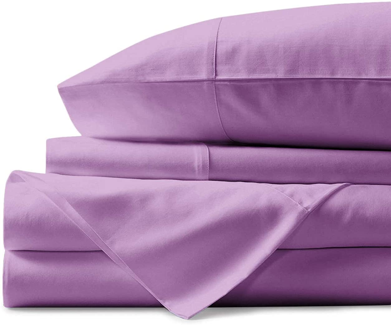 4-Piece Full XL Bedding Sheet Set - 100% Egyptian Cotton, 600 Thread Count, Sateen Weave, Lilac Solid Color, Fits 21