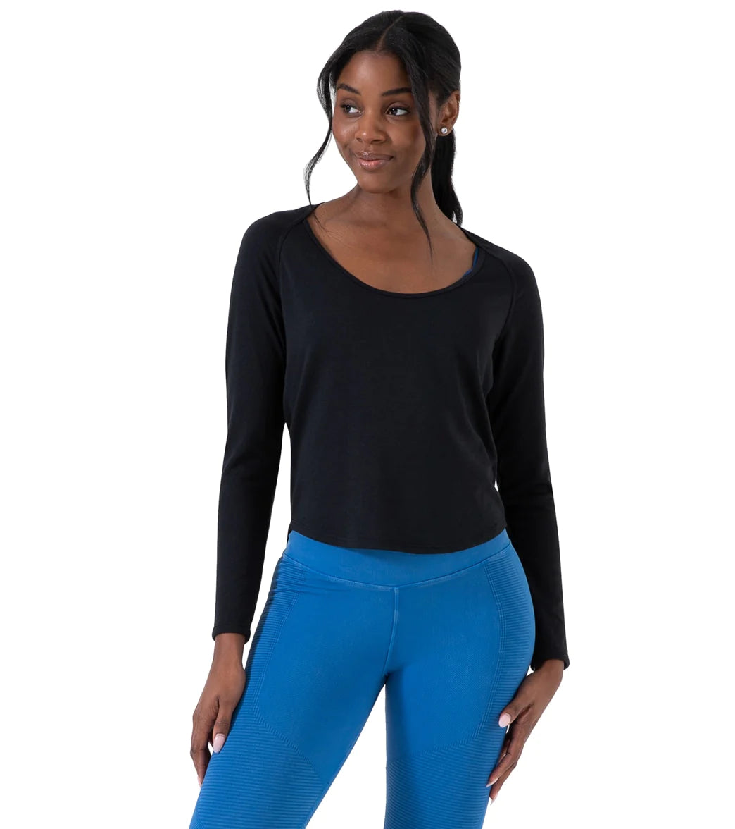 NUX Active Women's Keyed Up Long Sleeve Workout Top - Black | Moisture Wicking & Breathable for Yoga, Running & Gym