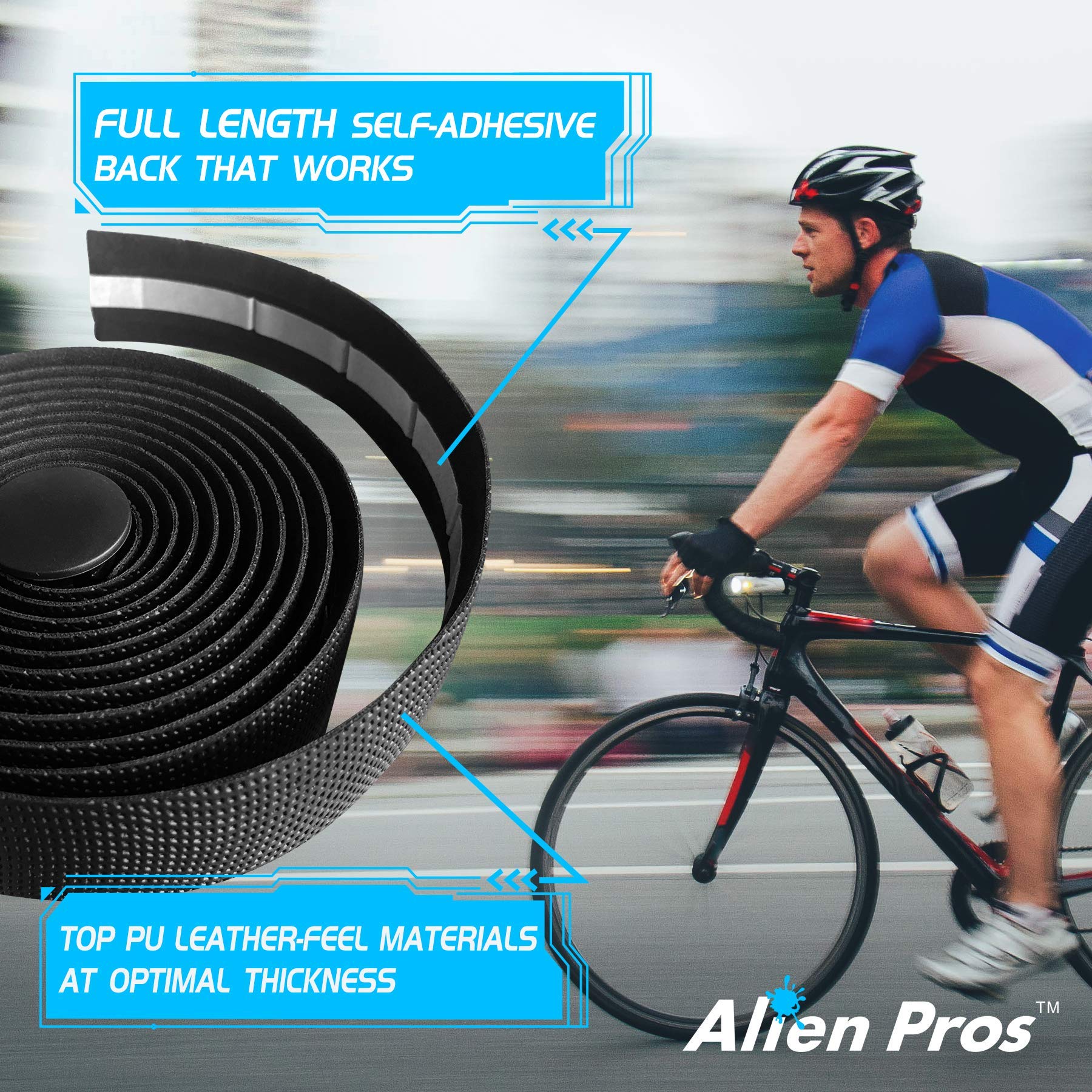 Premium PU Bike Handlebar Tape (Set of 2) - Black, Red, White, Pink, Blue - Non-Slip Cycling Grip for Enhanced Comfort & Control - Perfect for Road Bikes, Mountain Bikes & Commuting - Ideal for Long Rides, Racing & Daily Cycling