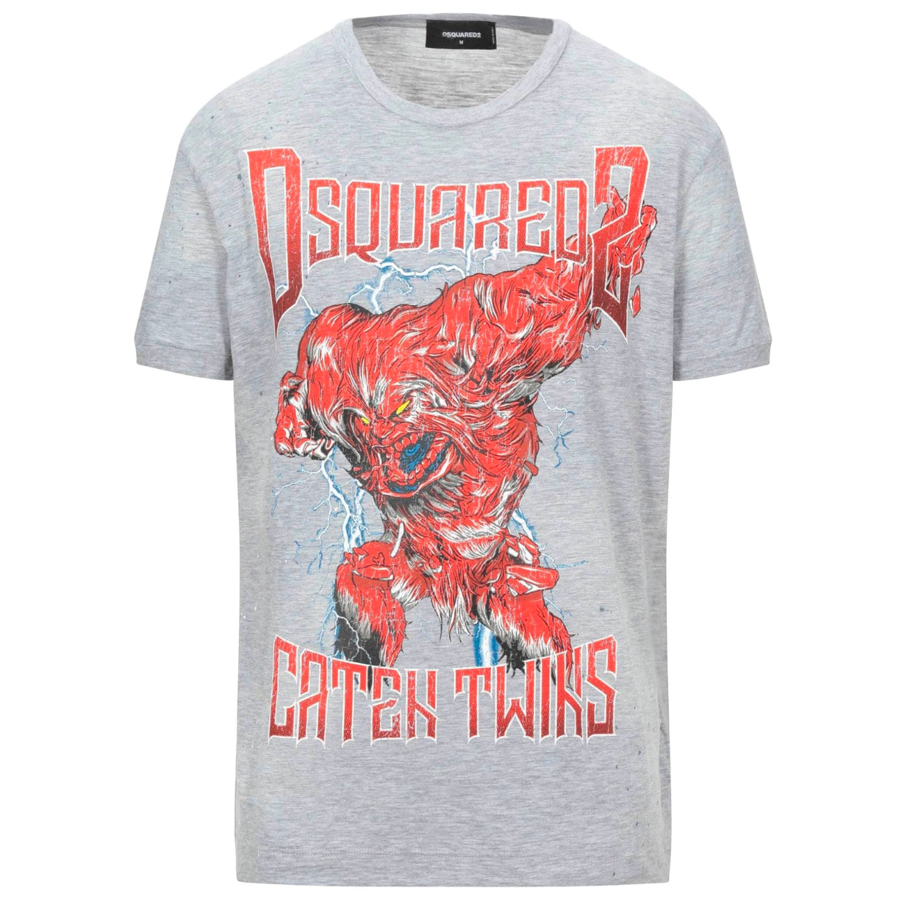 DSQUARED2 Grey Caten Twins T-Shirt for Men | Fashion Cotton Crewneck Tee | Casual Streetwear & Everyday Outfits