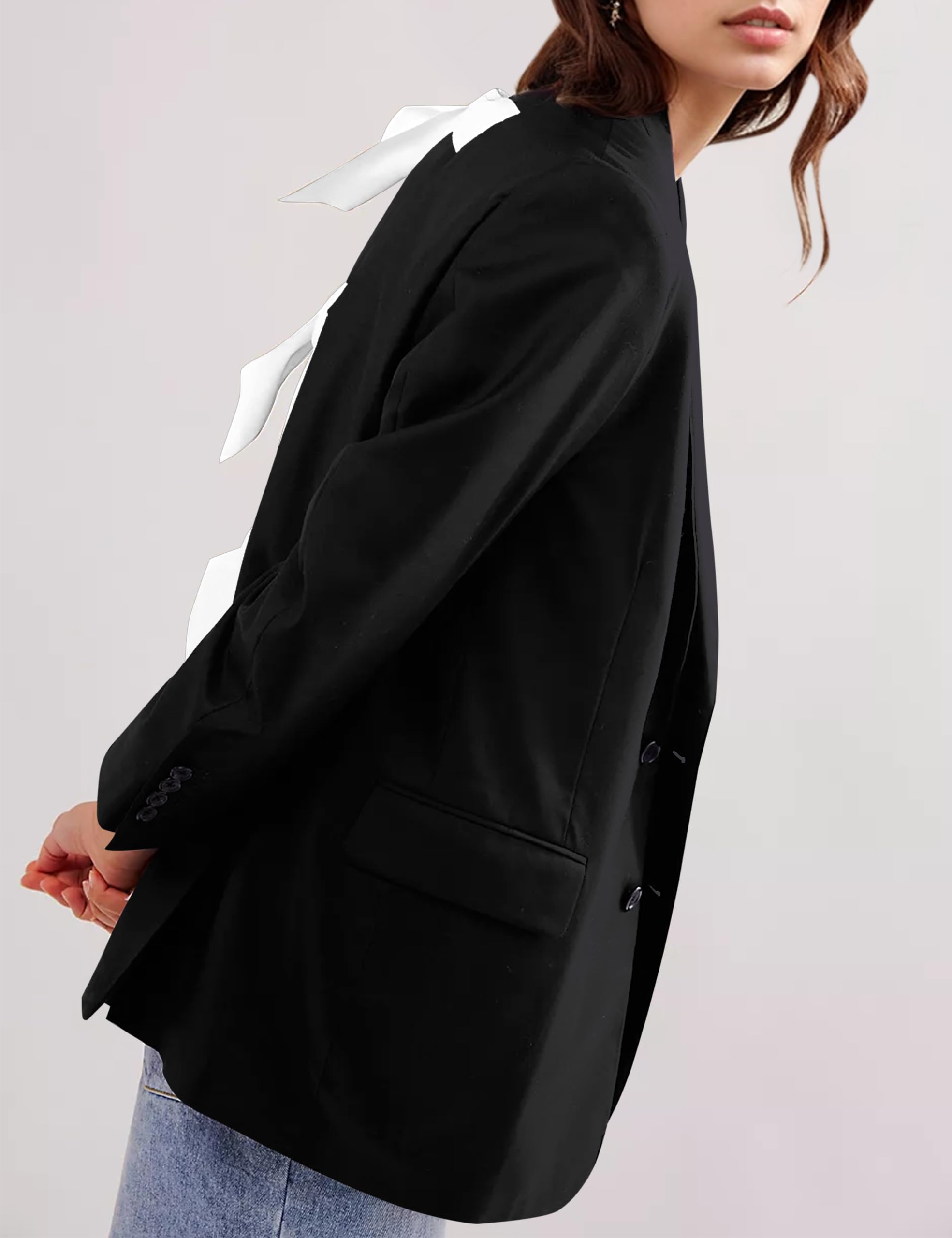 Women's Oversized Blazer with Bow Tie - Office & Casual Wear