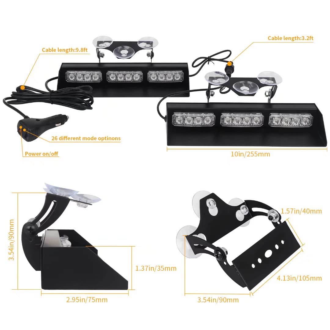 XRIDONSEN 2 Pack 10 Inch Blue Emergency Strobe Lights - 24 LED Hazard Warning Lights for Windshield, Interior Dash - Police, Firefighter, Law Enforcement, Security Vehicles & Trucks - Ideal for Roadside Emergencies, Construction Zones & Night Patrols
