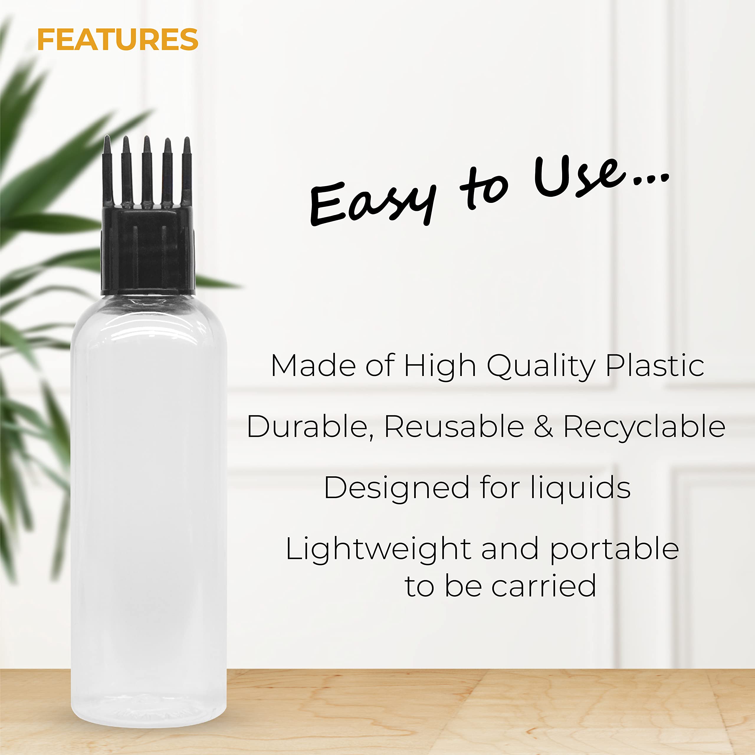 Refillable 100ml Empty Hair Root Comb Applicator Bottle for Hair Oil, Shampoo & Medicine - Pack of 6 | Perfect for Salon, Home Hair Care & Travel Use