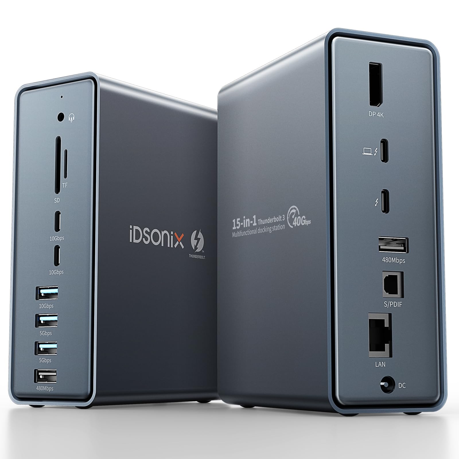 iDsonix Thunderbolt 3 Dock - 15-in-1 USB C Docking Station for MacBook Pro/Air & Windows Laptops - Dual Monitor Support (4K@60Hz), Thunderbolt 3, DisplayPort, 3x USB-C (10Gbps), 4x USB-A, Gigabit Ethernet, 65W PD - Perfect for Home Office, Gaming & Video Editing Setup