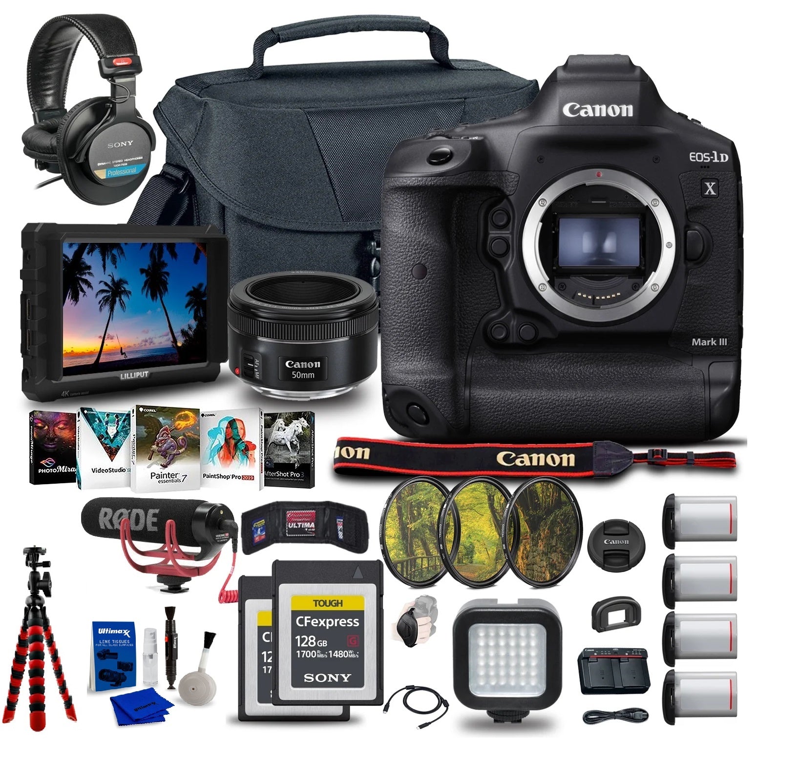 Canon EOS 1D X Mark III DSLR Camera Body - Professional 4K Video & Photography Bundle with Monitor, 2x Sony 128GB CFexpress Cards - Perfect for Sports, Wildlife & Studio Photography
